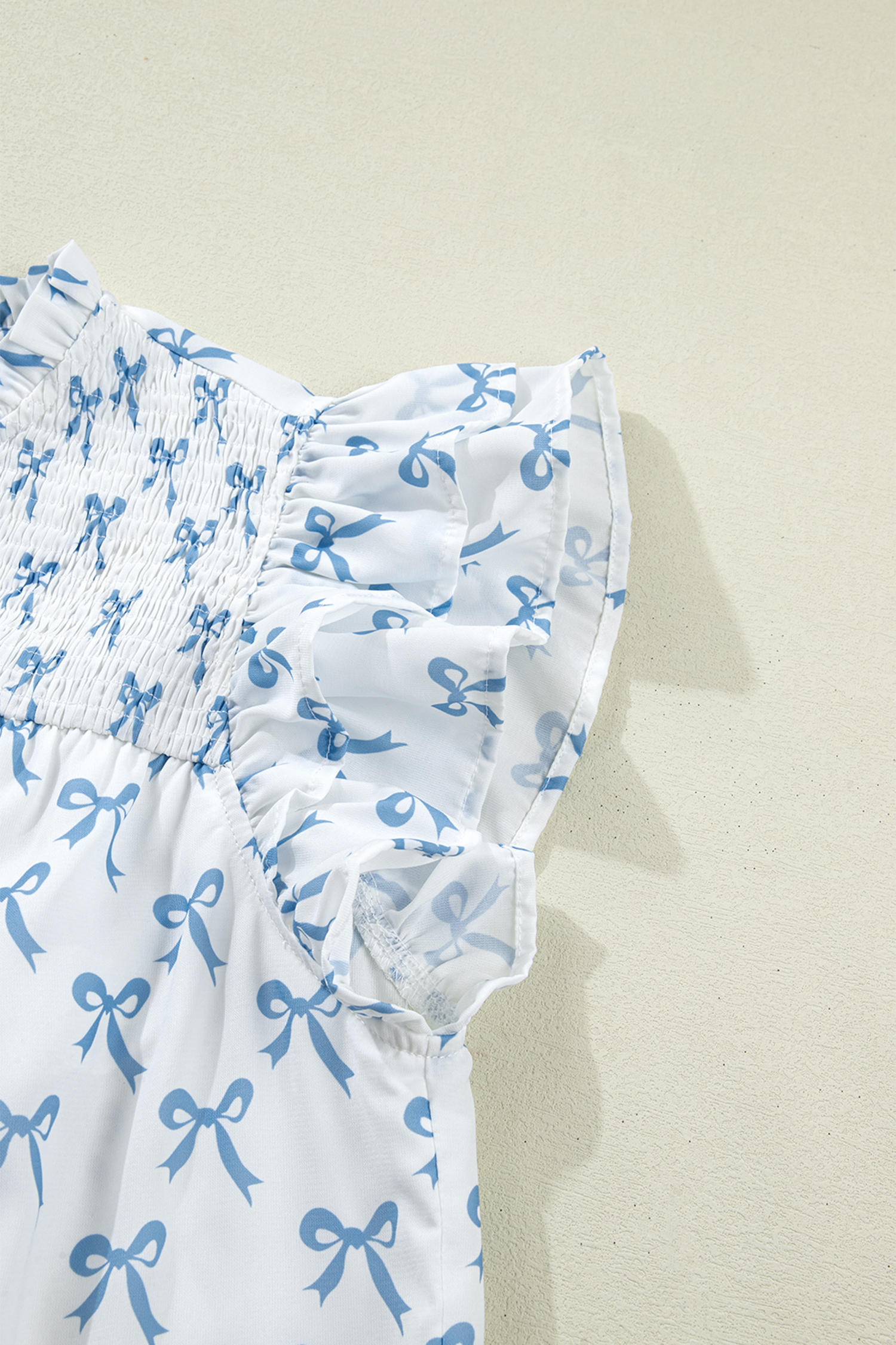 Plus Size Sky Blue Ruffled Short Sleeve  Bow Top