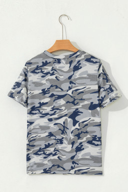 Plus Size Green  Camo Print Crew Neck Short Sleeve Tee