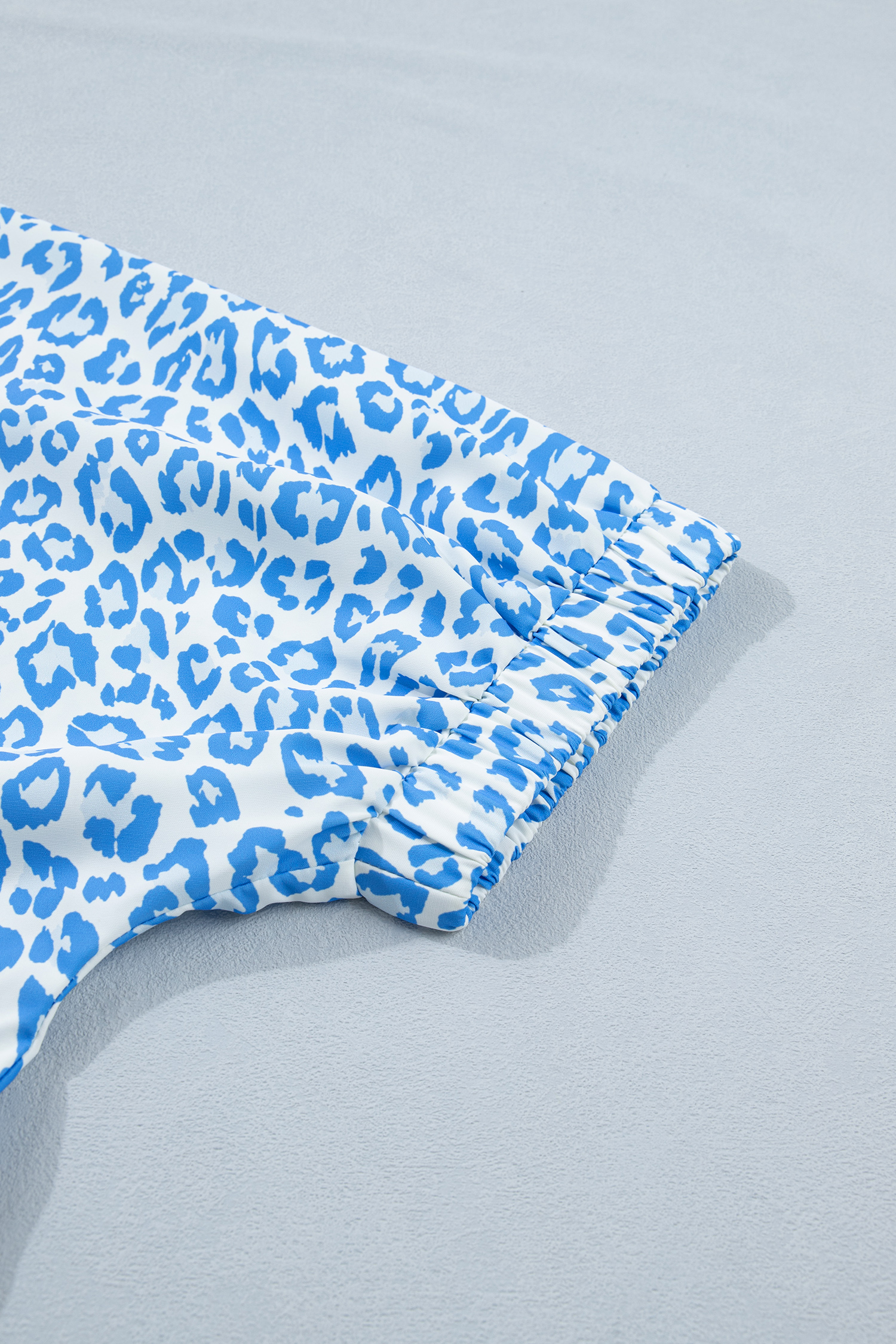 Plus Size Sky Blue Striped V Neckline Half Sleeve  Leopard Blouse