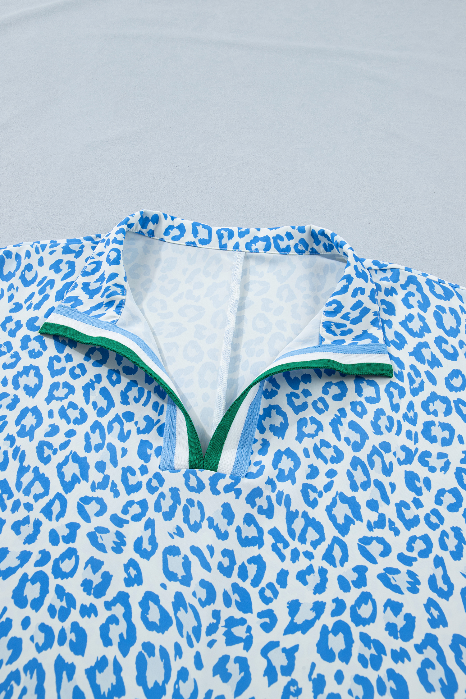 Plus Size Sky Blue Striped V Neckline Half Sleeve  Leopard Blouse