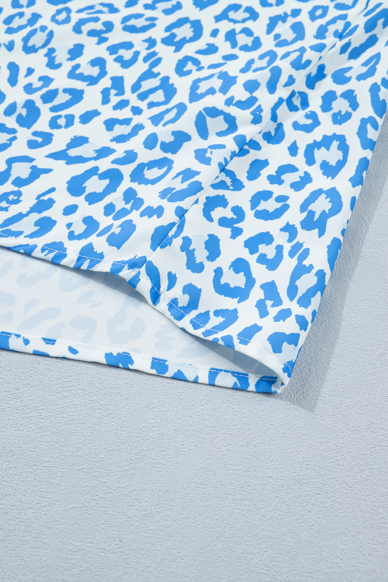 Plus Size Sky Blue Striped V Neckline Half Sleeve  Leopard Blouse