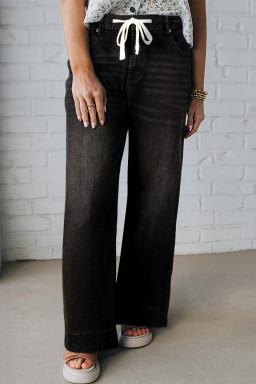 Plus Size Black Acid Wash Contrast Lace-up  Jeans