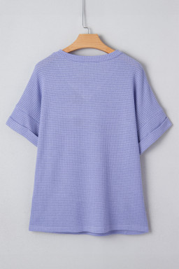Plus Size Wisteria V Neck Short Sleeve  Waffle Knit Top