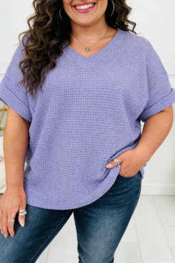 Plus Size Wisteria V Neck Short Sleeve  Waffle Knit Top