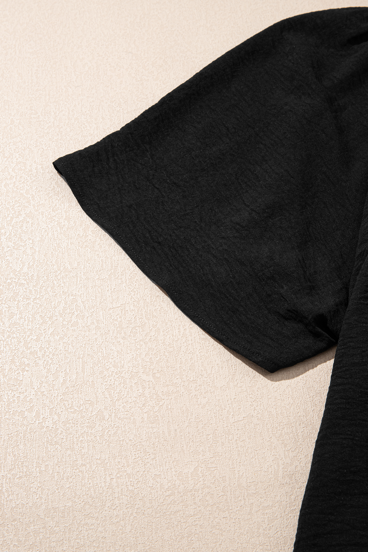 Plus Size Black  Solid Color Notched Neck Short Sleeve Loose Dress