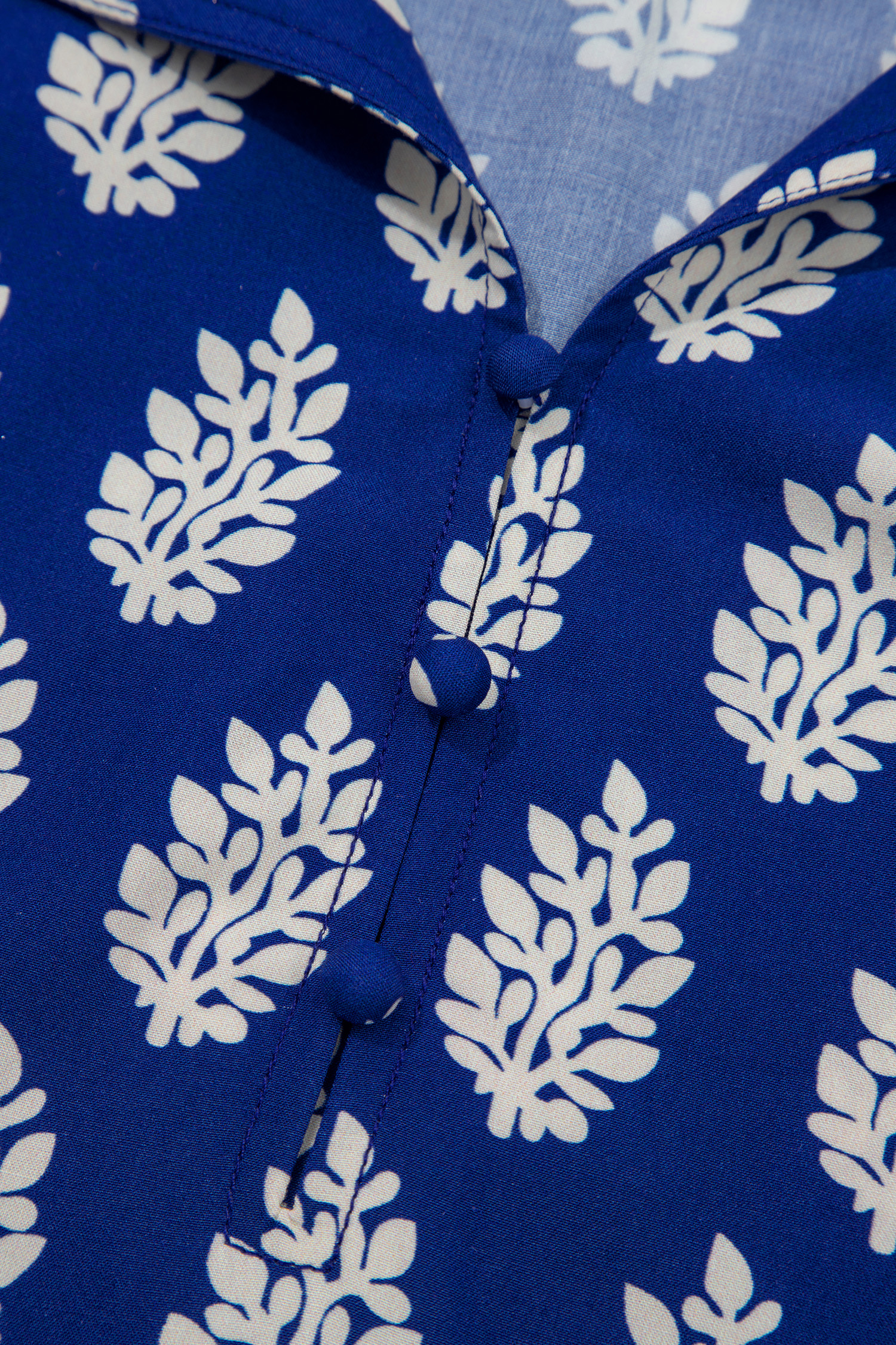 Plus Size Blue  Botanical Print Tie V Neck Ruffle Short Sleeve Blouse