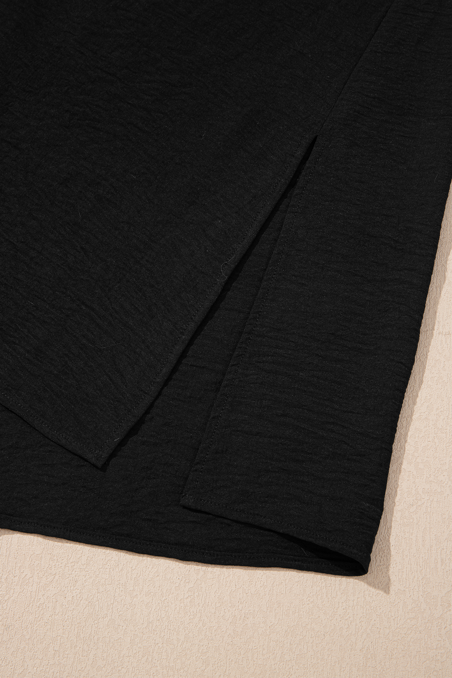 Plus Size Black  Solid Color Notched Neck Short Sleeve Loose Dress