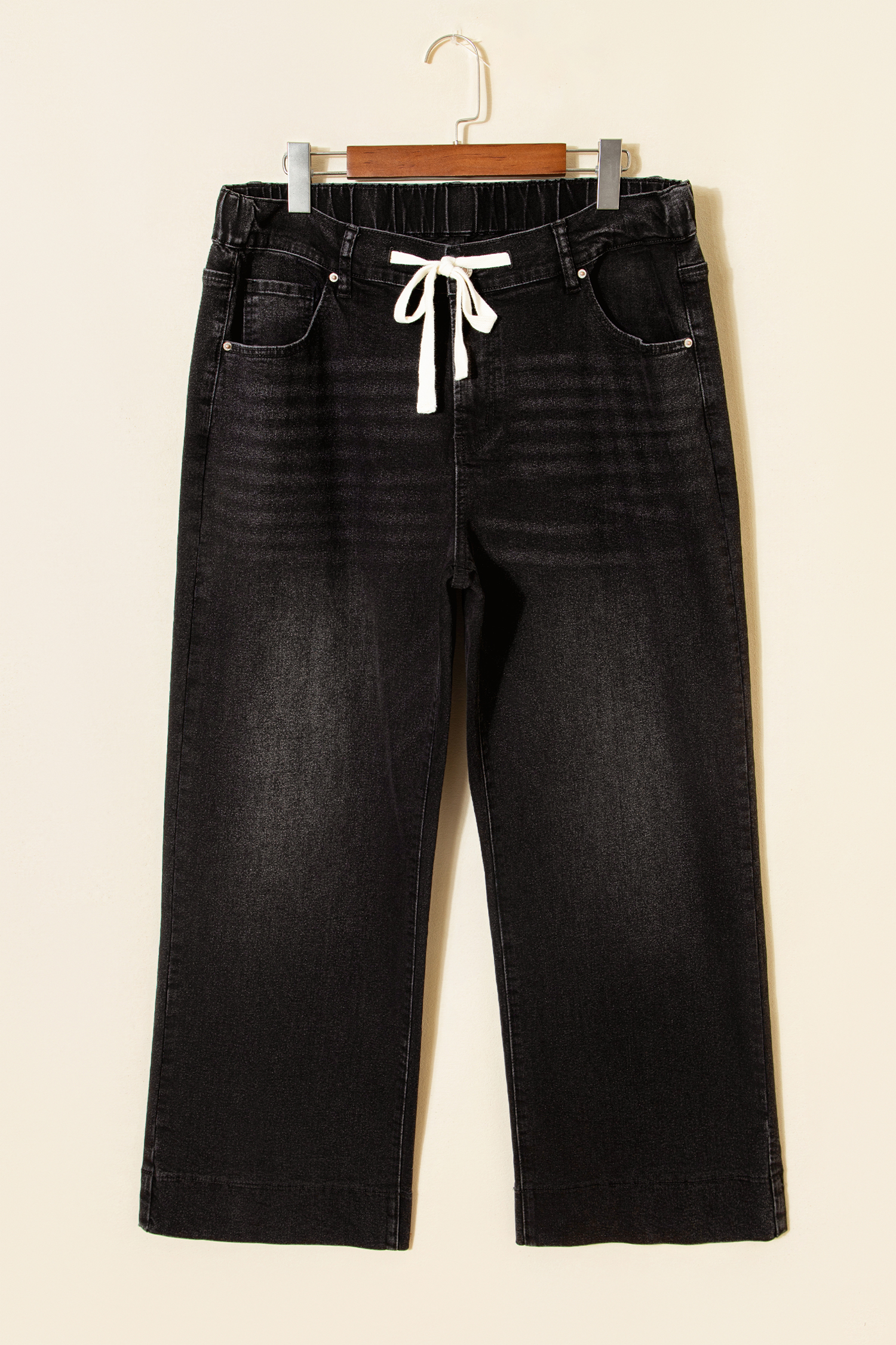 Plus Size Black Acid Wash Contrast Lace-up  Jeans