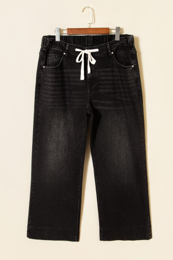 Plus Size Black Acid Wash Contrast Lace-up  Jeans