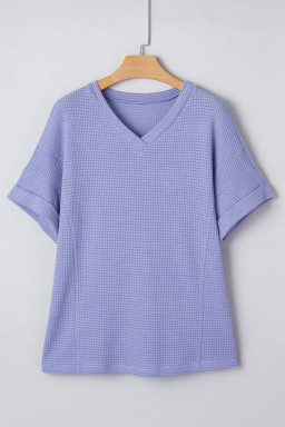 Plus Size Wisteria V Neck Short Sleeve  Waffle Knit Top