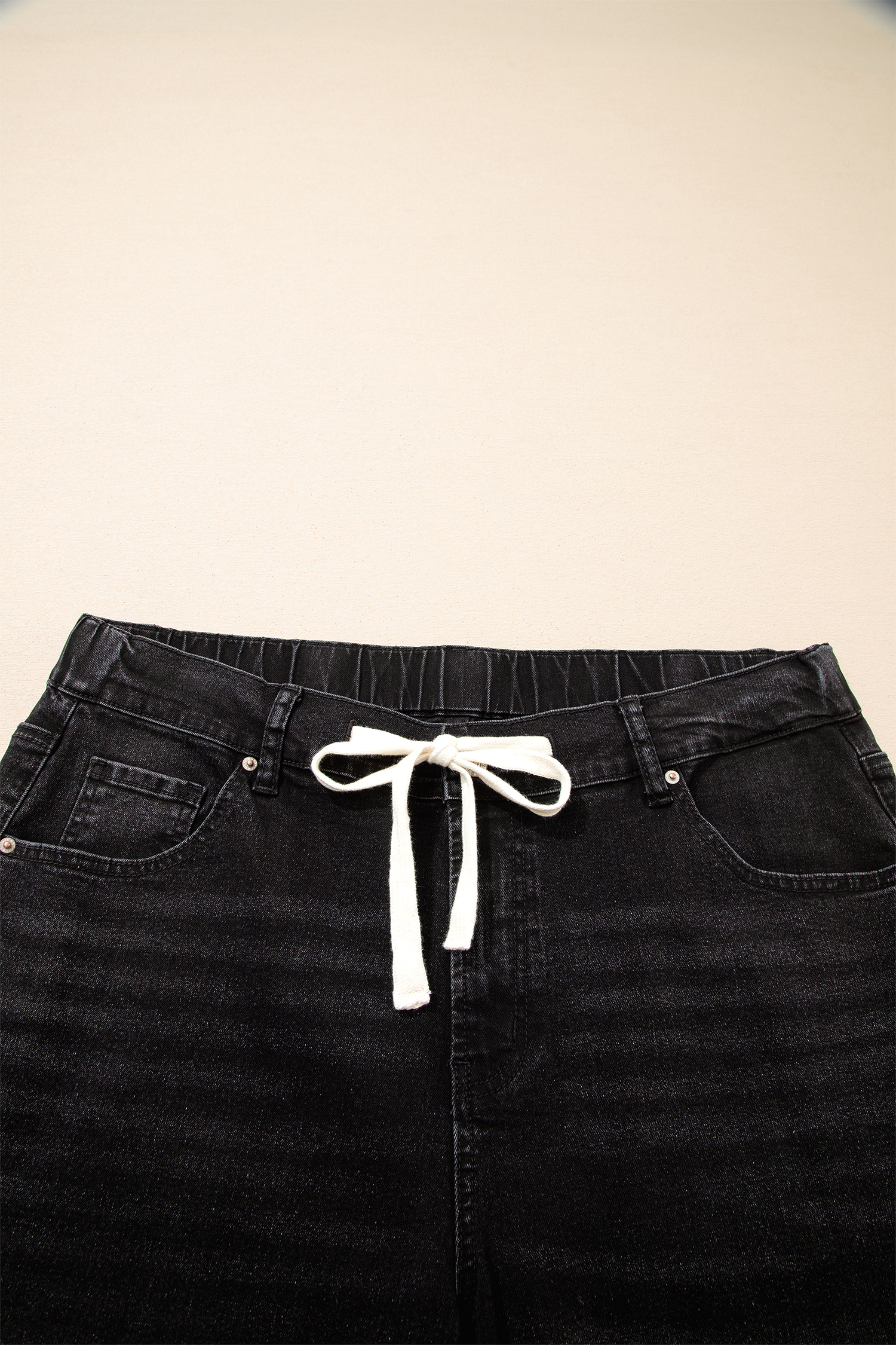 Plus Size Black Acid Wash Contrast Lace-up  Jeans