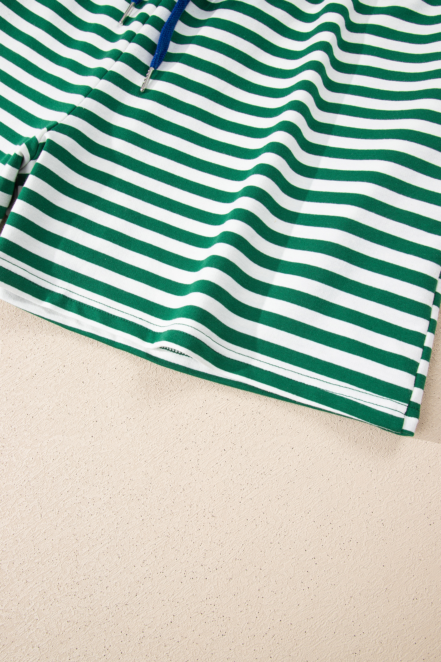 Plus Size Green Stripe Boxy Tee Drawstring Elastic Waist  Short Set