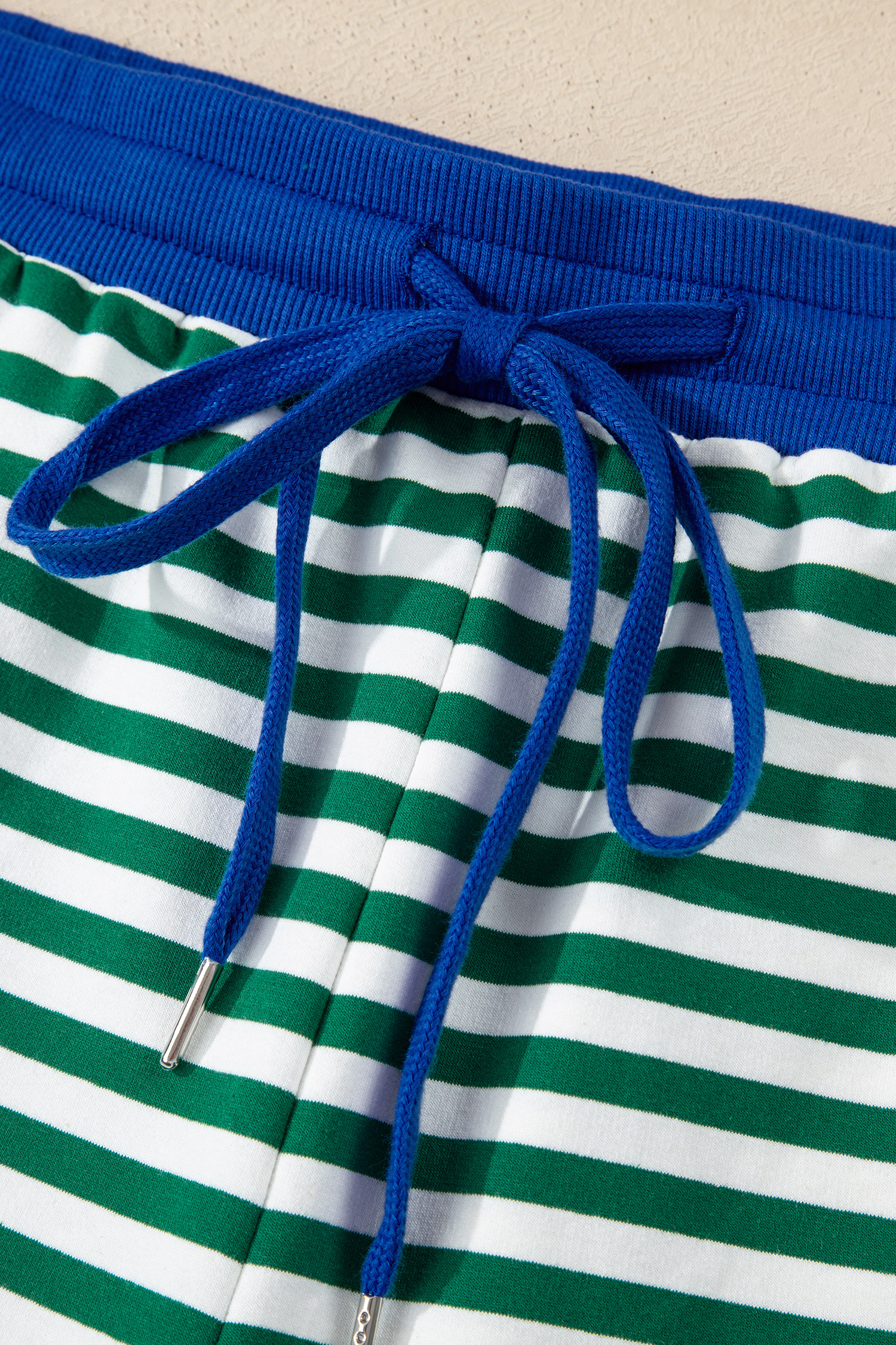 Plus Size Green Stripe Boxy Tee Drawstring Elastic Waist  Short Set