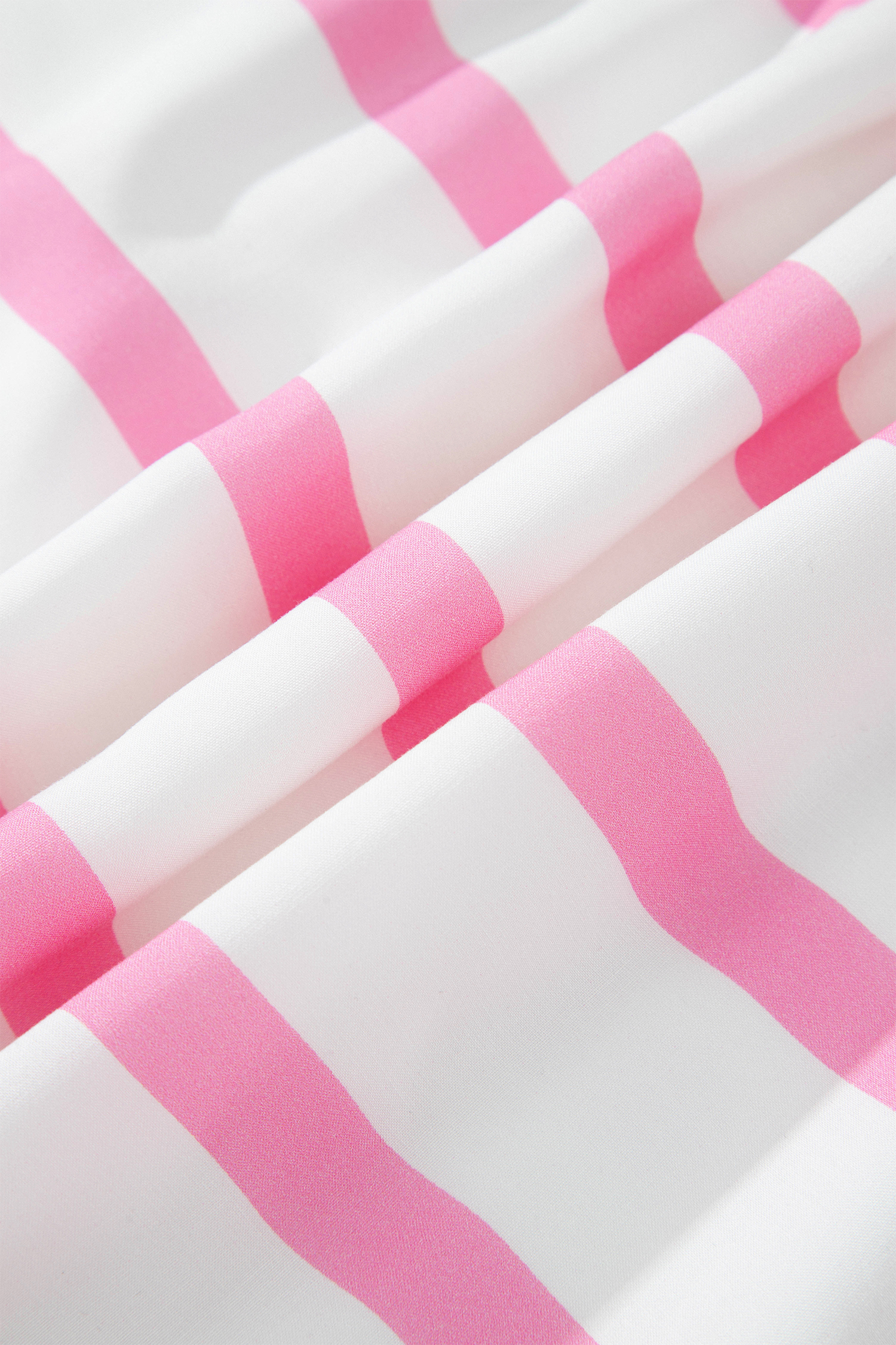 Plus Size Pink Stripe  V Neck Short Puff Sleeve Tiered Maxi Dress