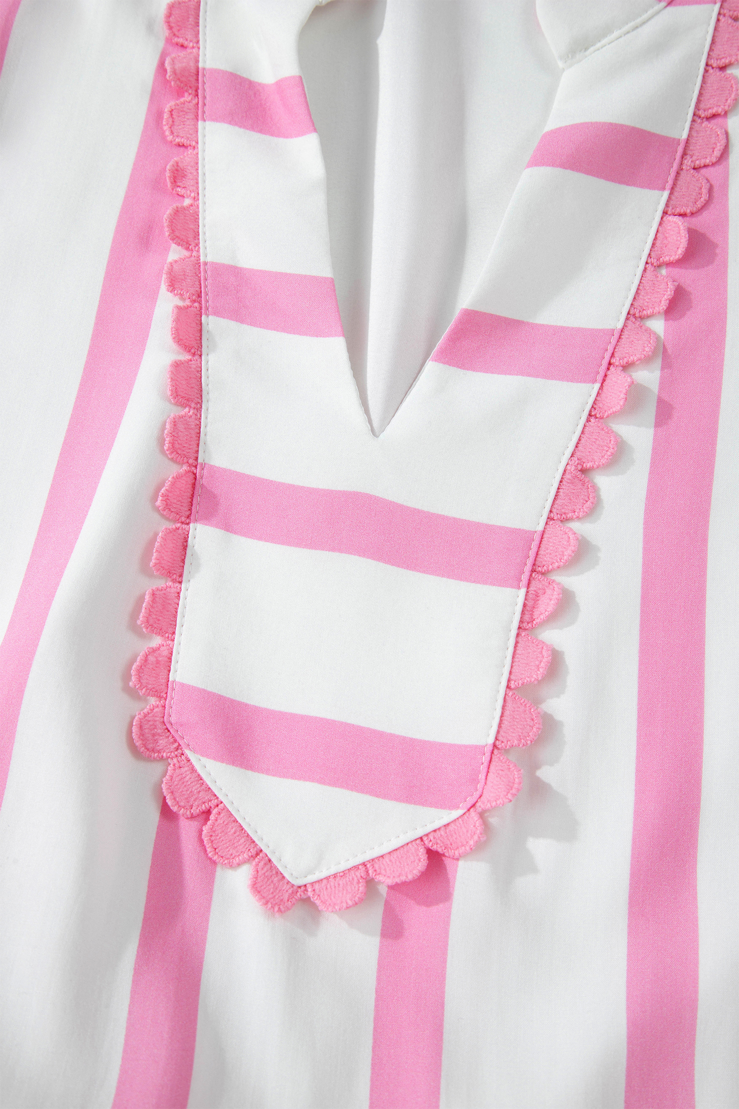 Plus Size Pink Stripe  V Neck Short Puff Sleeve Tiered Maxi Dress