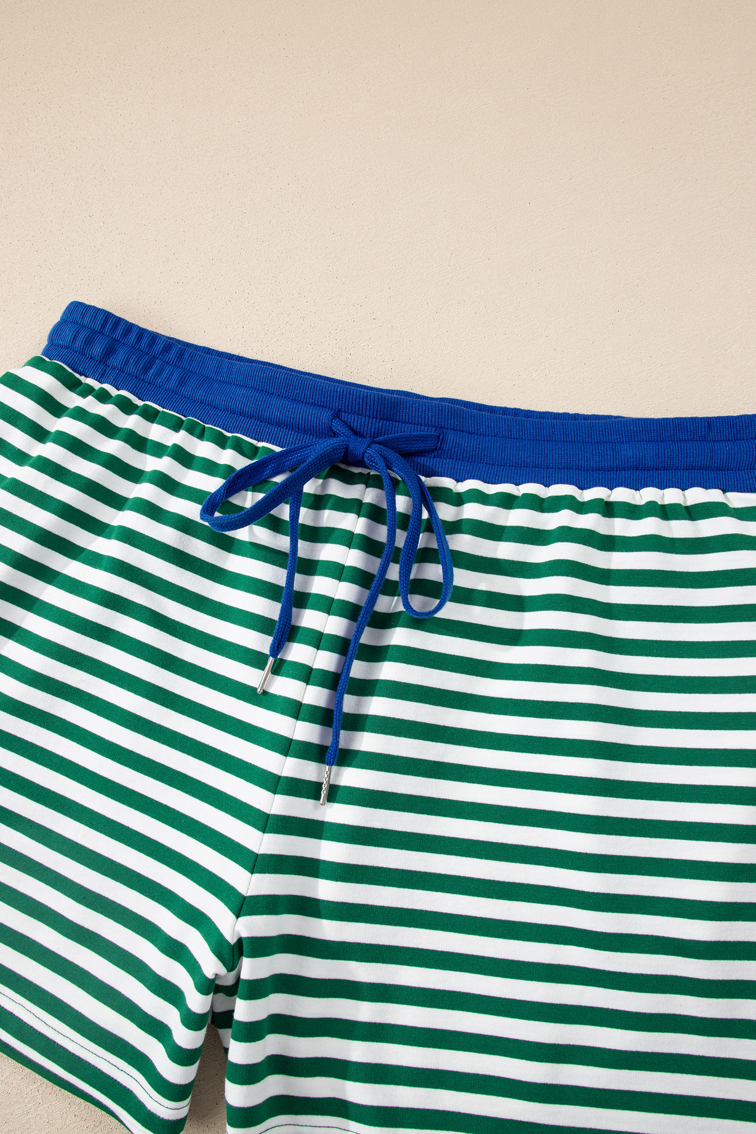 Plus Size Green Stripe Boxy Tee Drawstring Elastic Waist  Short Set