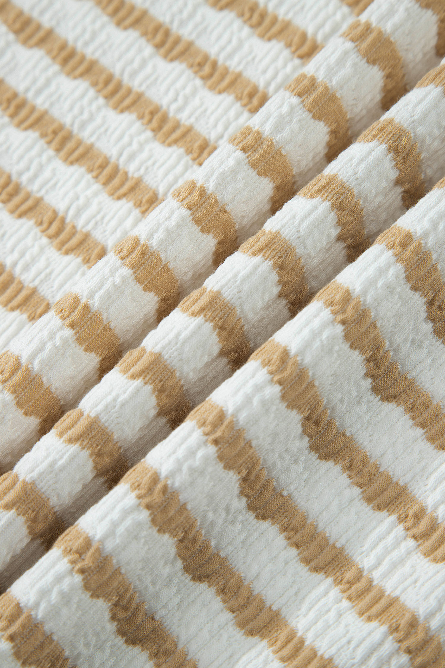 Plus Size Apricot Stripe  Textured Patchwork Detail Half Sleeve Top