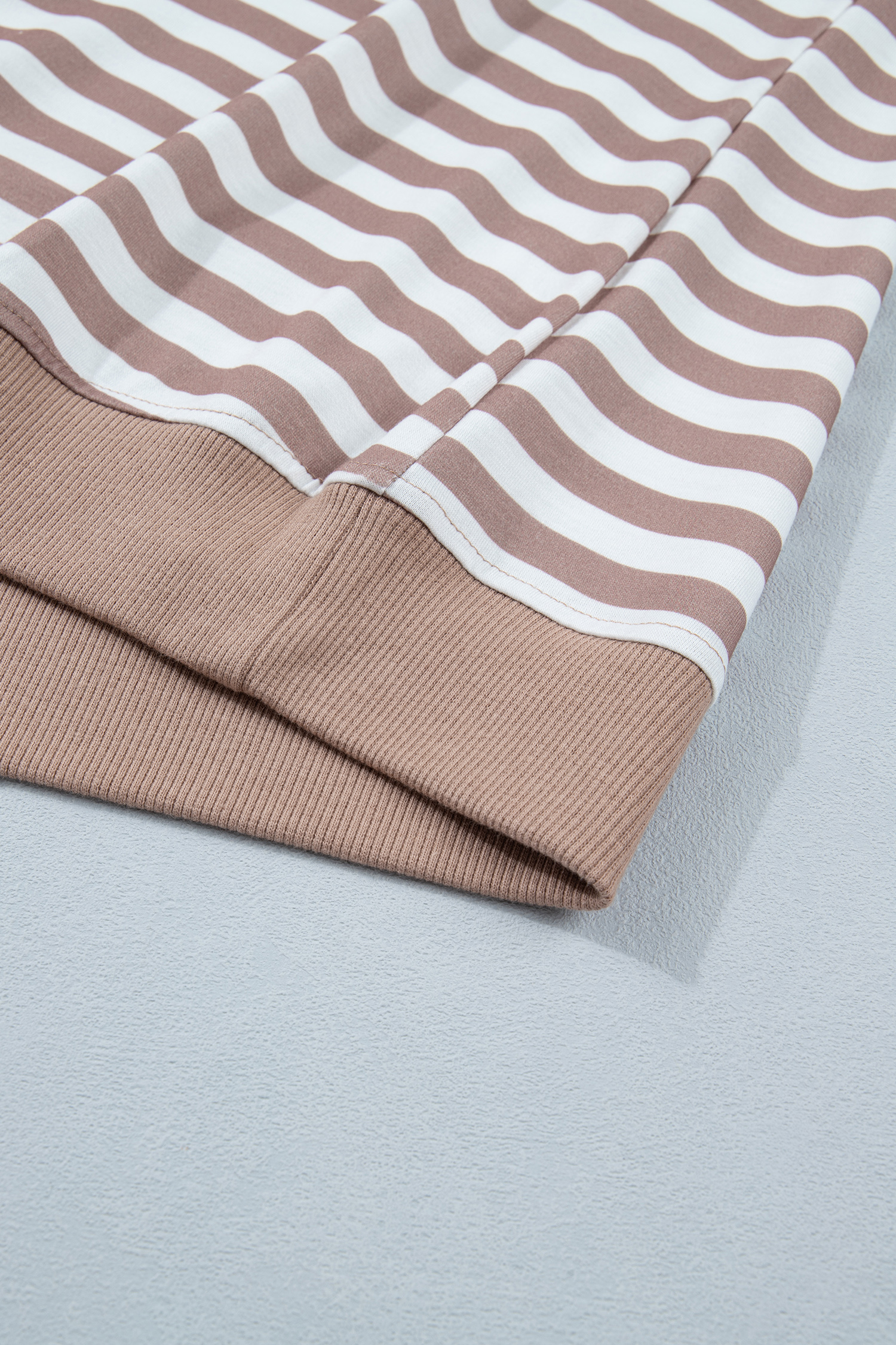 Orange Stripe Ribbed Trim Round Neck Short Puff Sleeve Plus T Shirt