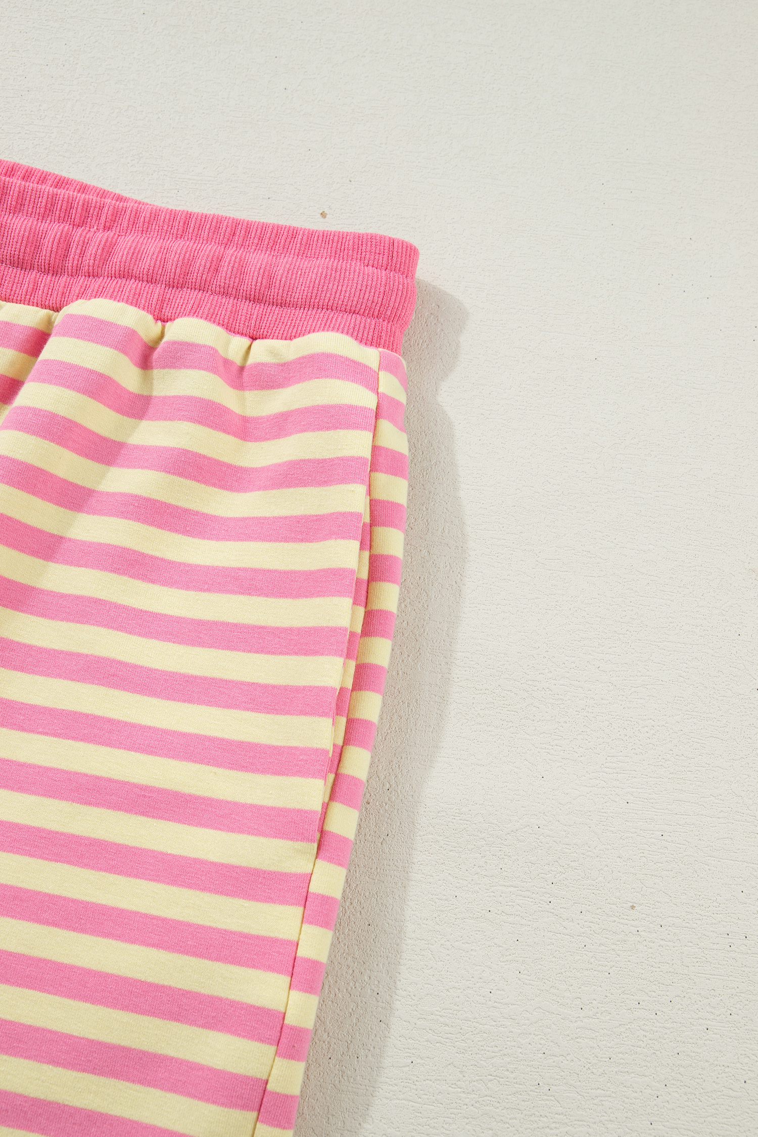 Plus Size Rose Stripe Boxy Tee Drawstring Elastic Waist  Short Set