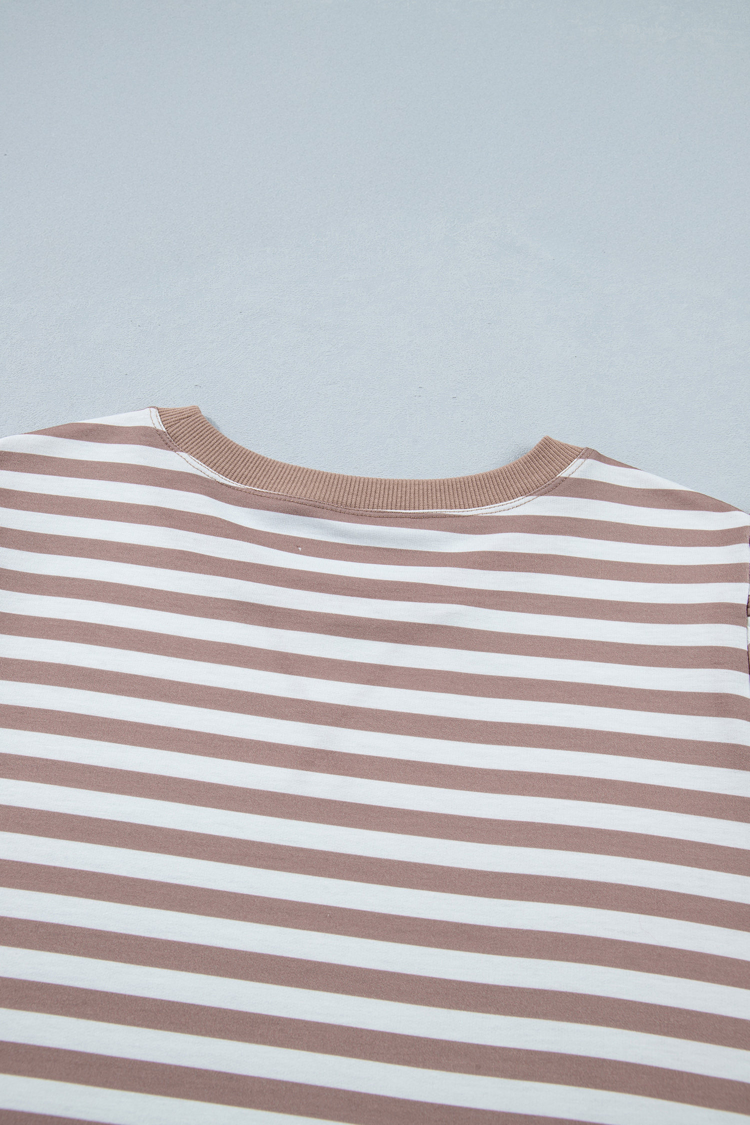 Orange Stripe Ribbed Trim Round Neck Short Puff Sleeve Plus T Shirt
