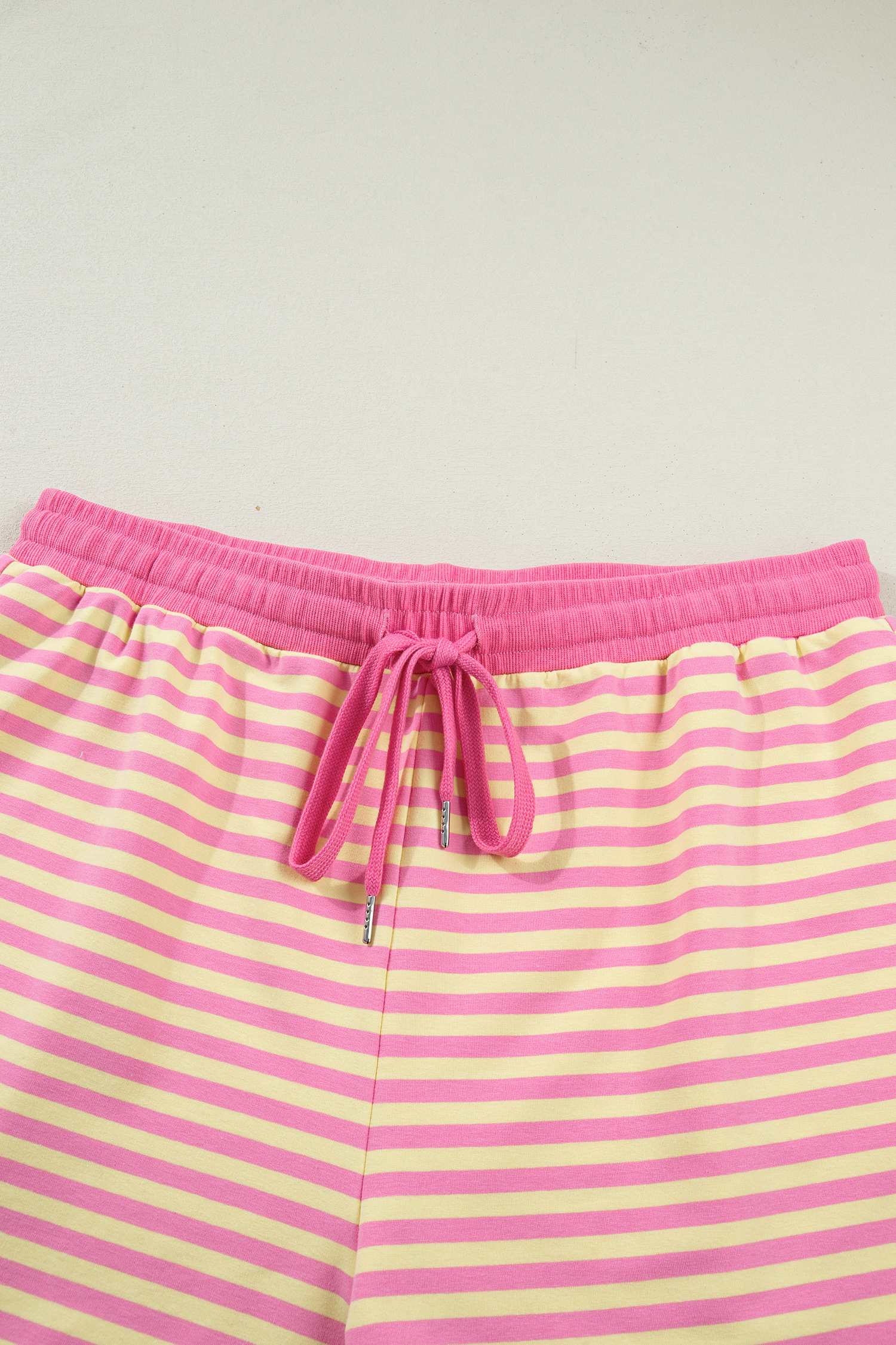 Plus Size Rose Stripe Boxy Tee Drawstring Elastic Waist  Short Set