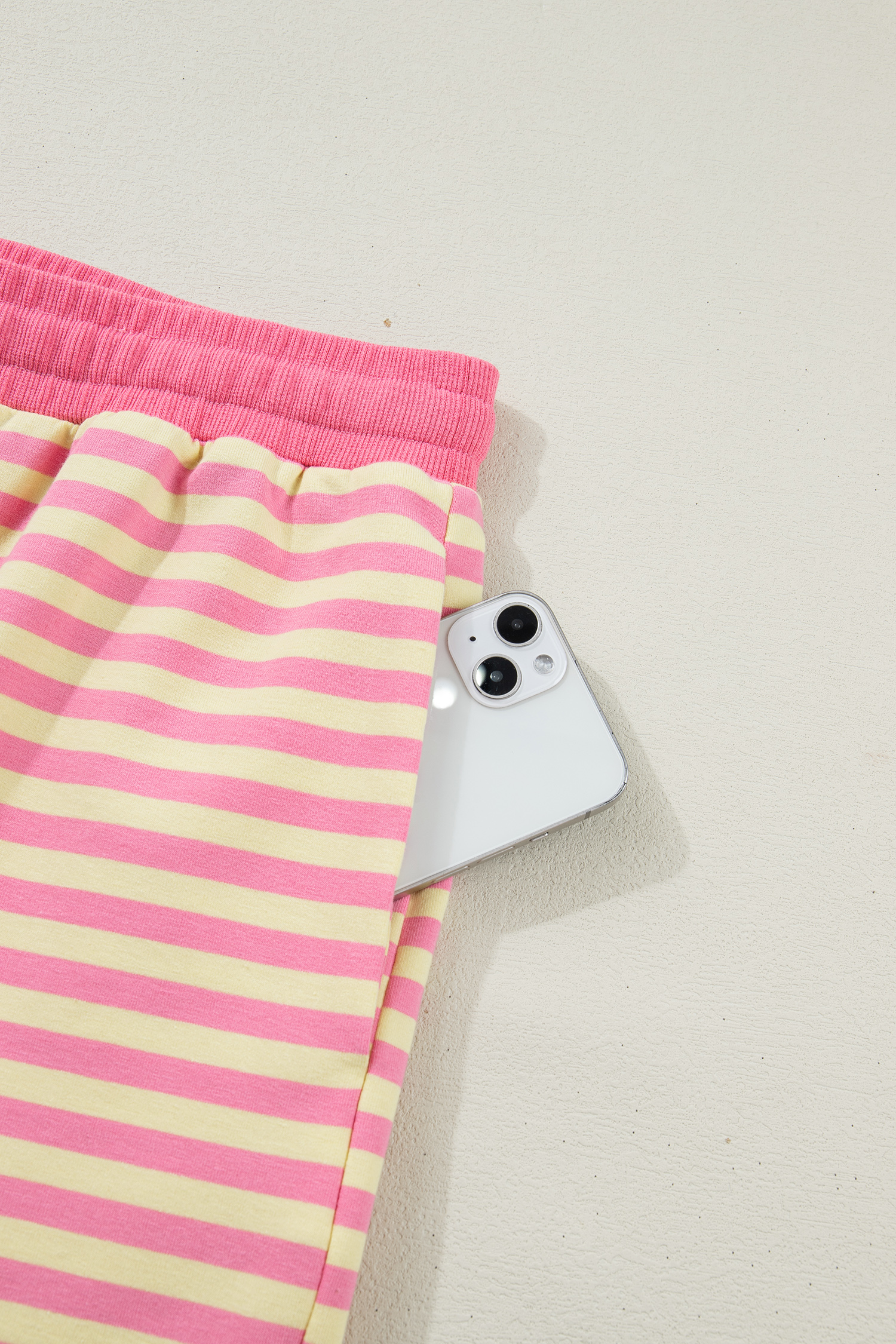 Plus Size Rose Stripe Boxy Tee Drawstring Elastic Waist  Short Set