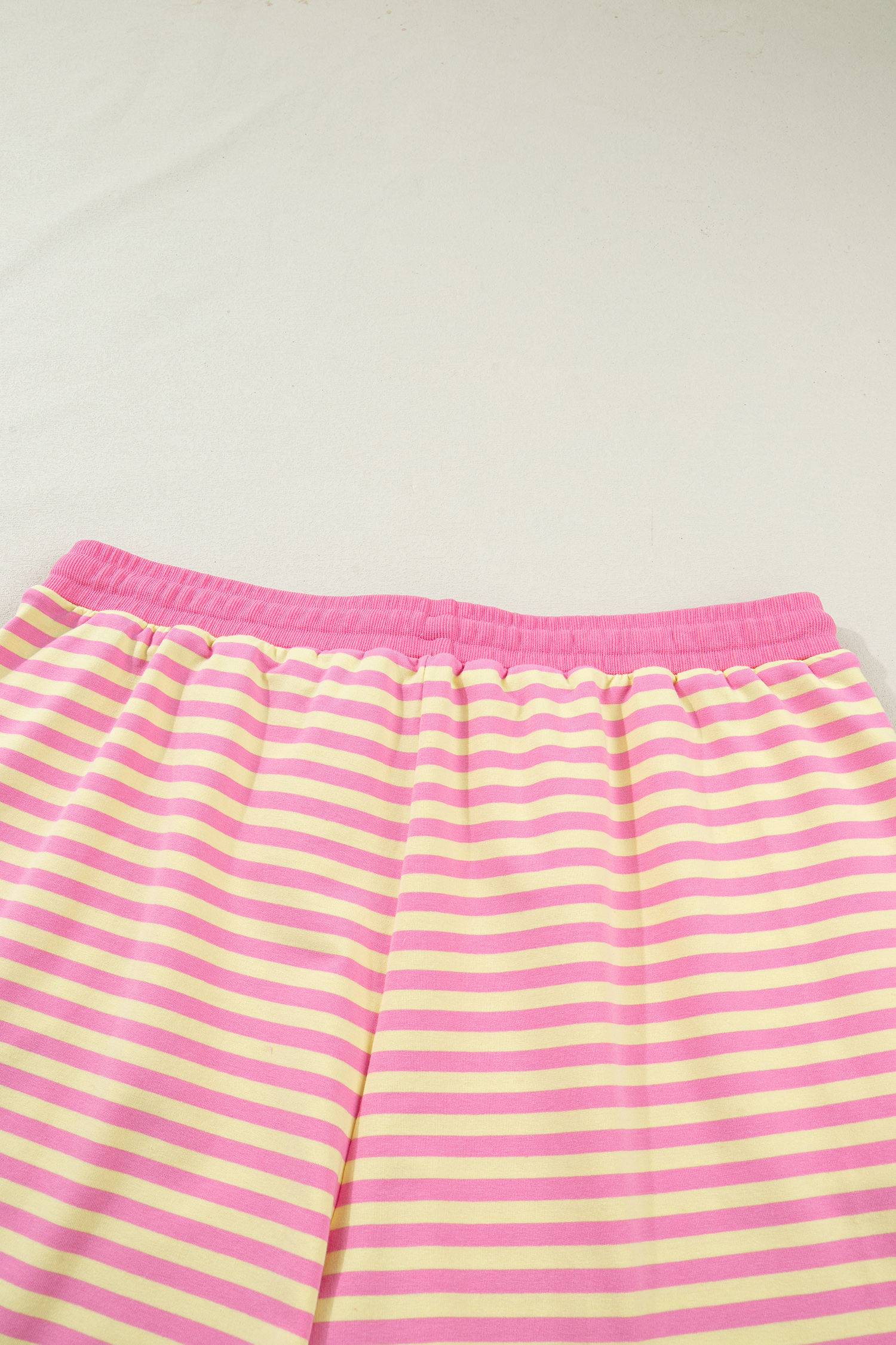 Plus Size Rose Stripe Boxy Tee Drawstring Elastic Waist  Short Set