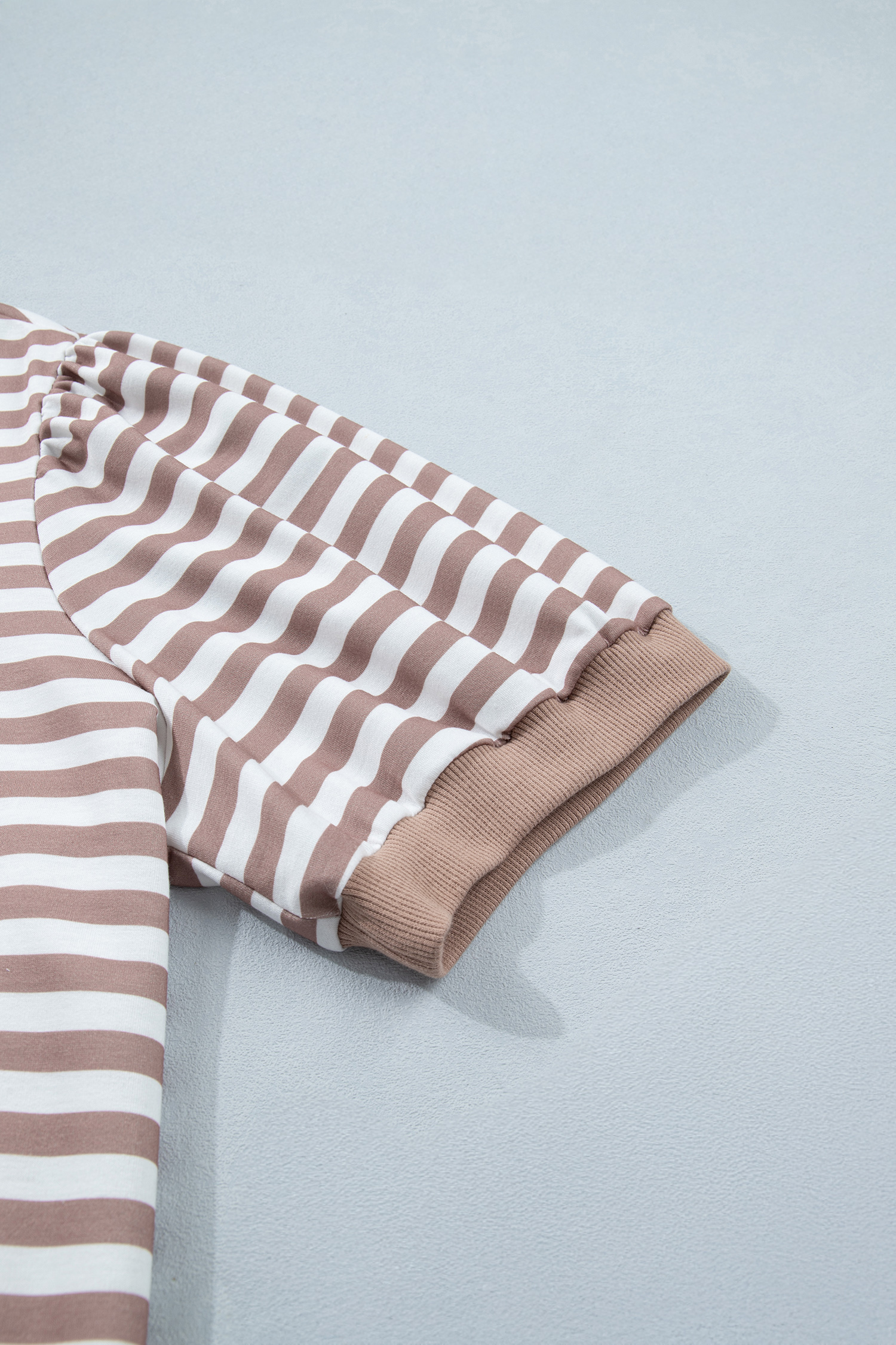 Orange Stripe Ribbed Trim Round Neck Short Puff Sleeve Plus T Shirt