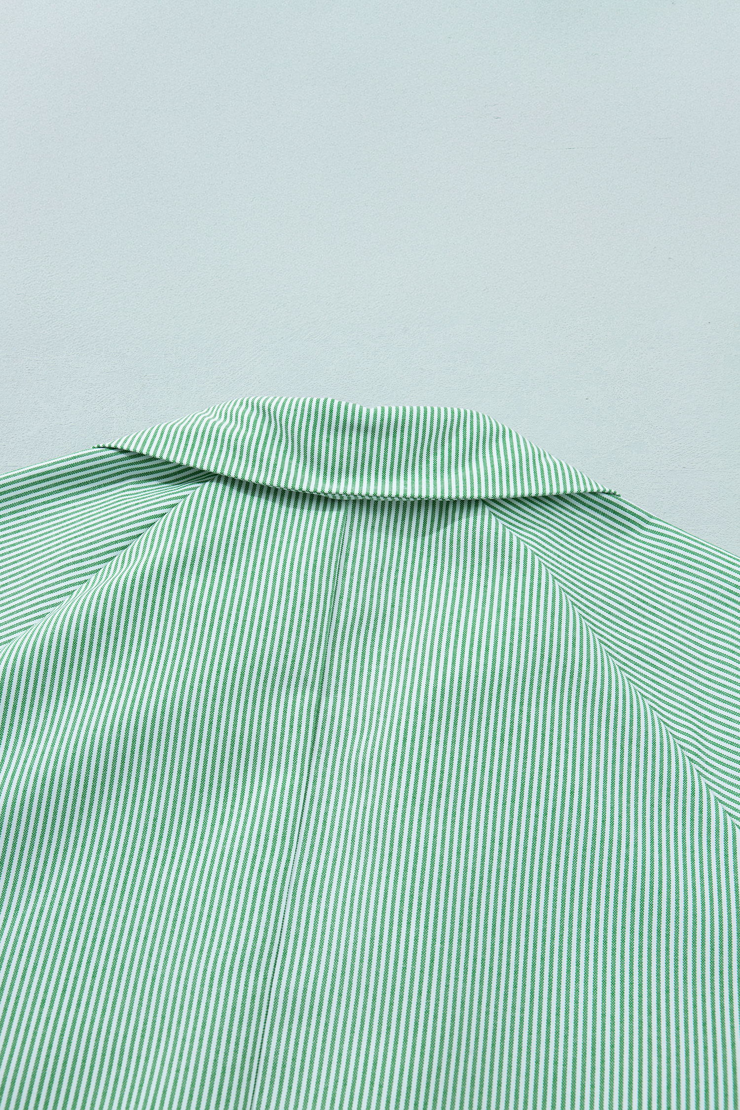 Plus Size Mint Green  Striped Print Collar V Neck Short Sleeve Blouse