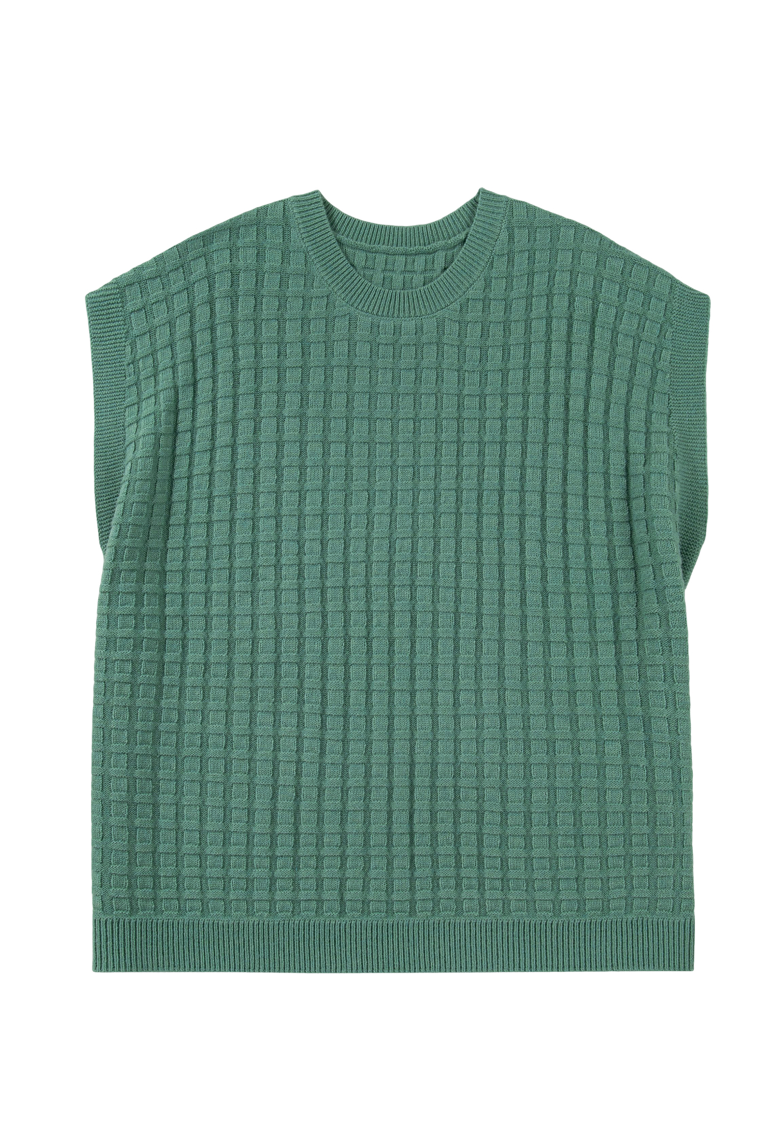 Plus Size Mist Green  Solid Color Textured Knit Short Sleeve Sweater