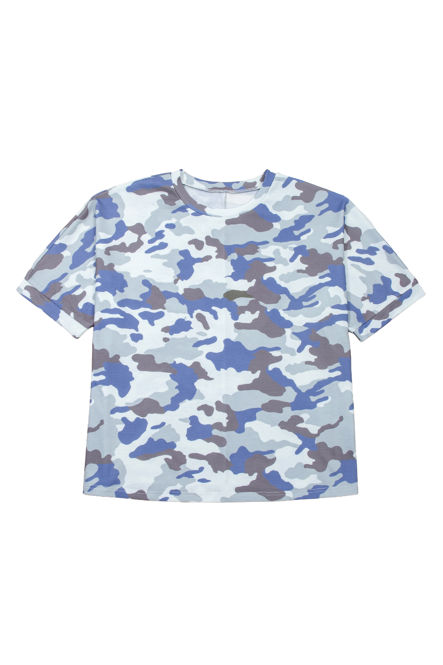 Plus Size Gray  Camouflage Print Textured Casual Tee