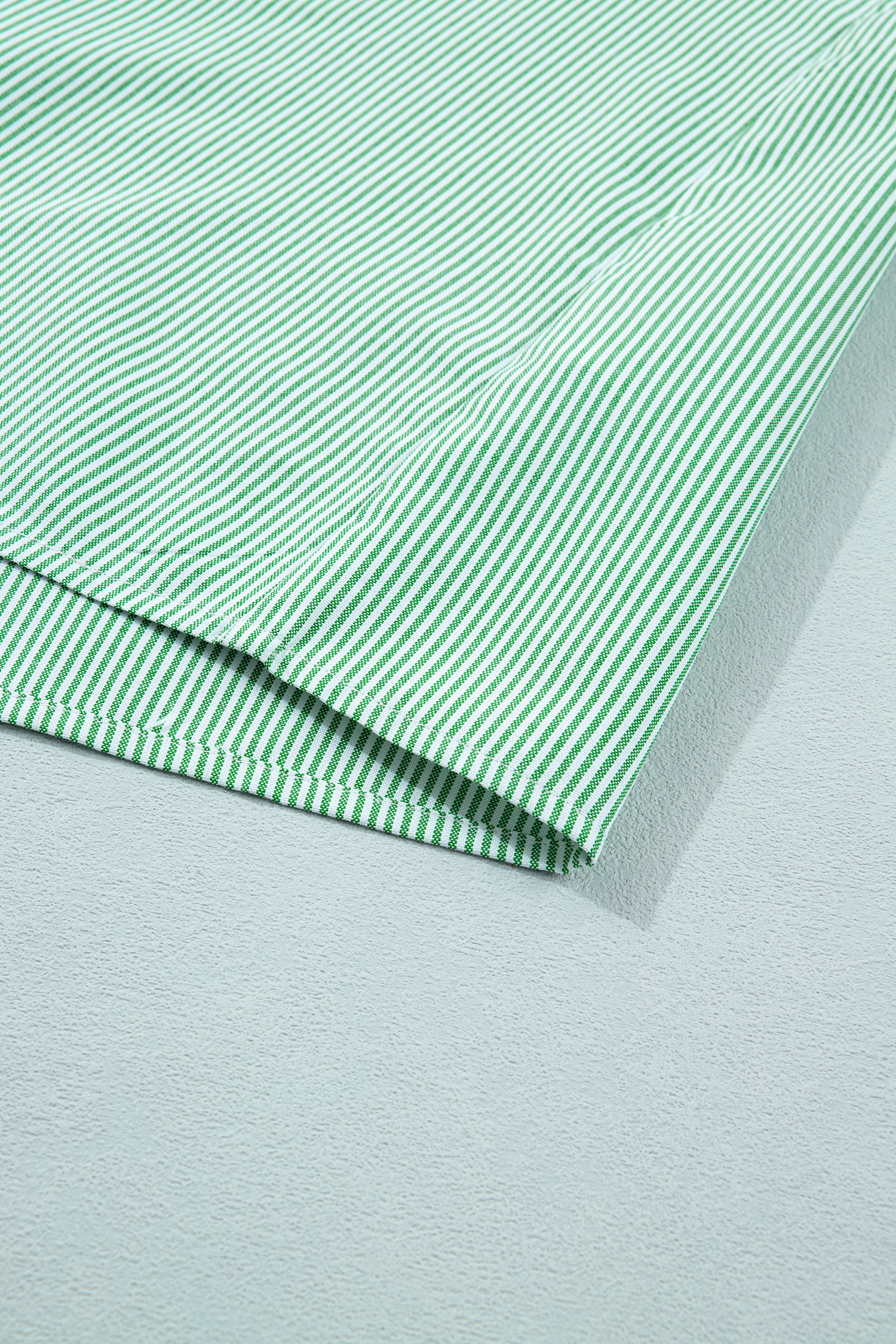 Plus Size Mint Green  Striped Print Collar V Neck Short Sleeve Blouse