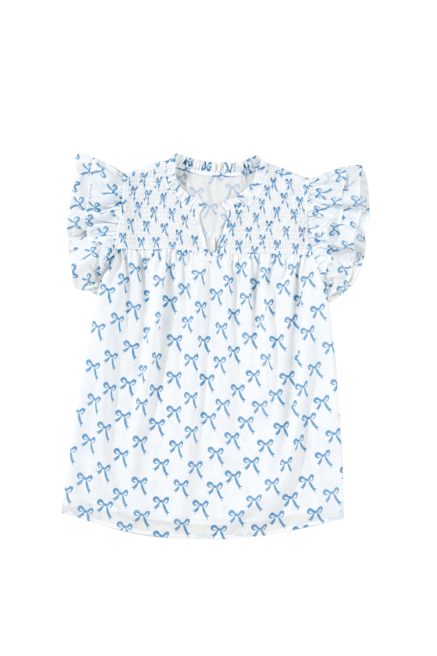 Plus Size Sky Blue Ruffled Short Sleeve  Bow Top