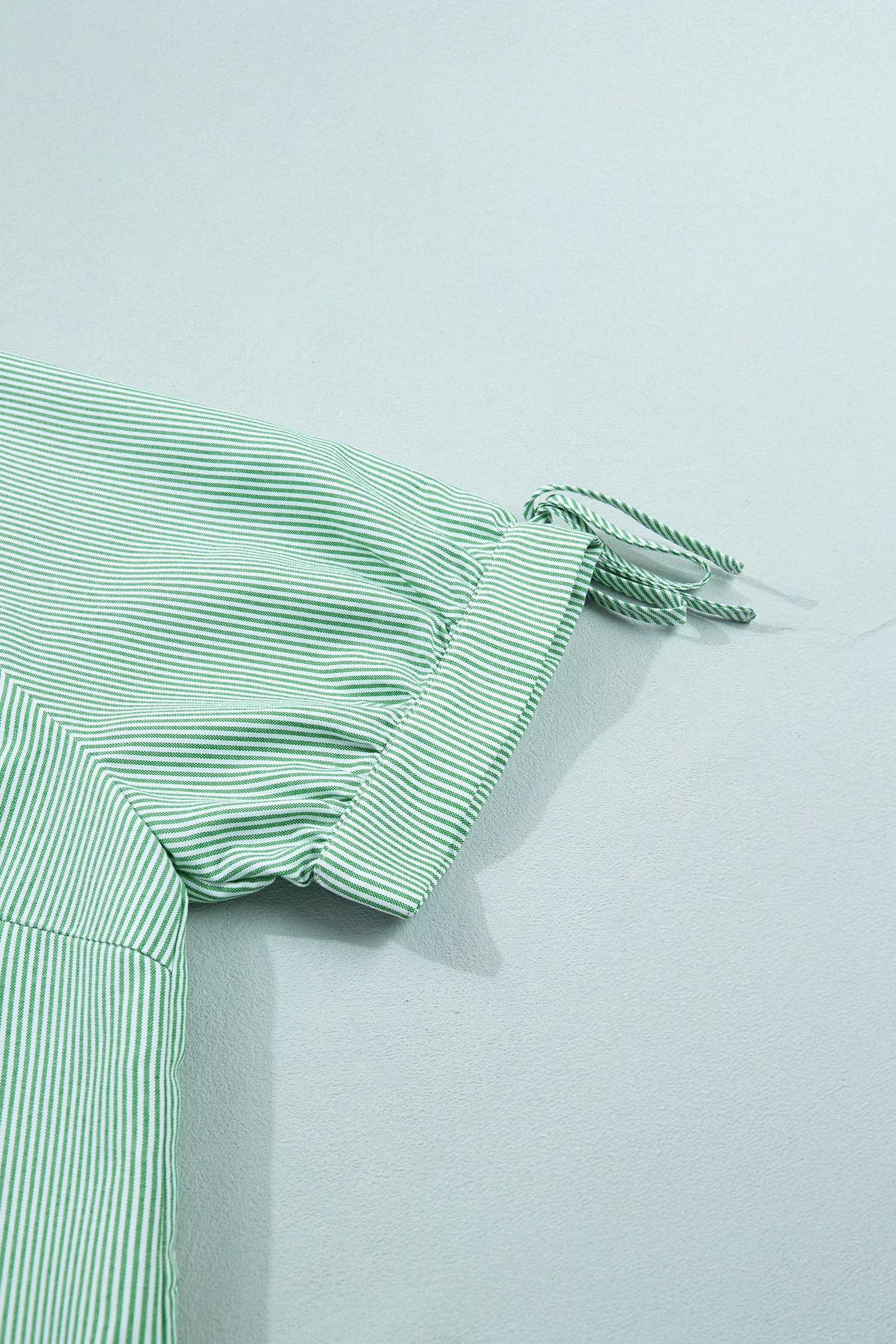 Plus Size Mint Green  Striped Print Collar V Neck Short Sleeve Blouse