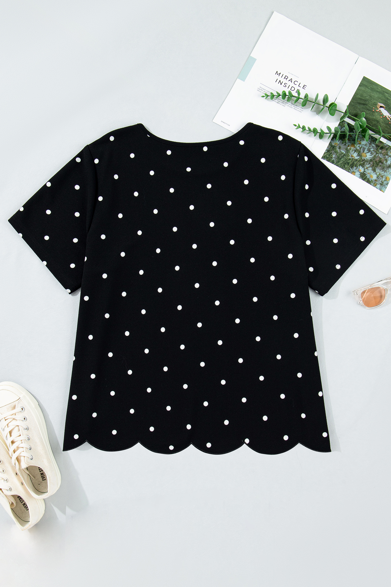 Plus Size Black  Dotted Casual T Shirt