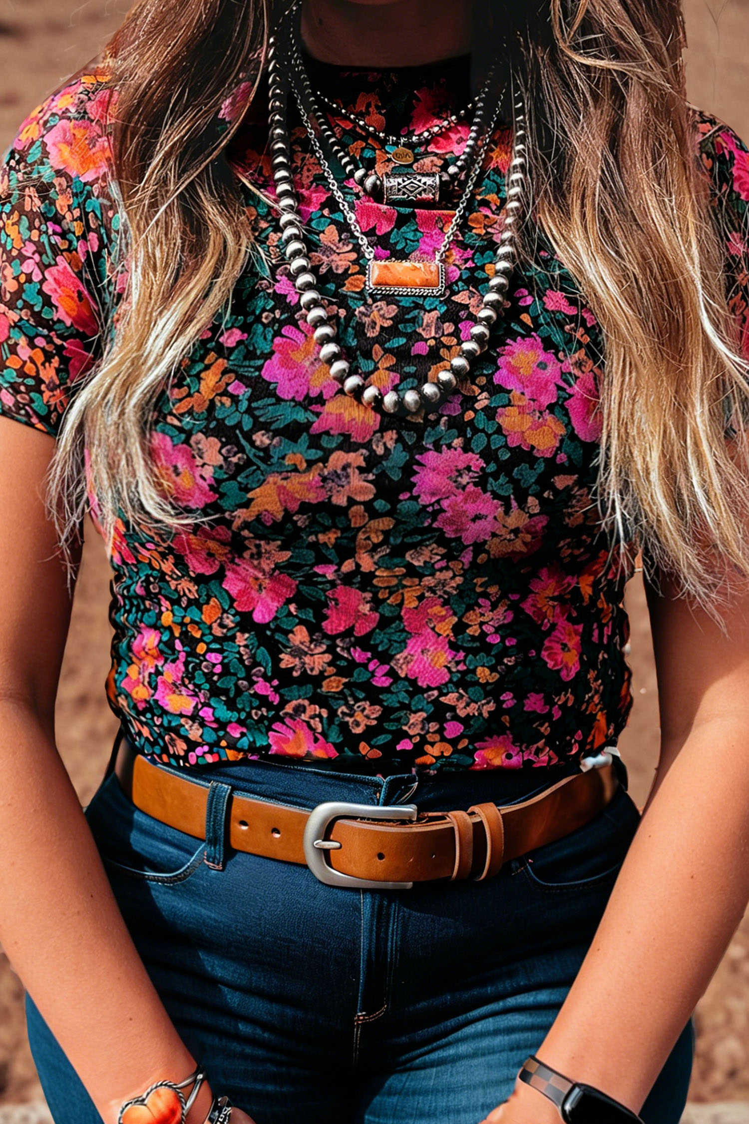 Plus Size Rose  Floral Mesh Short Sleeve Top