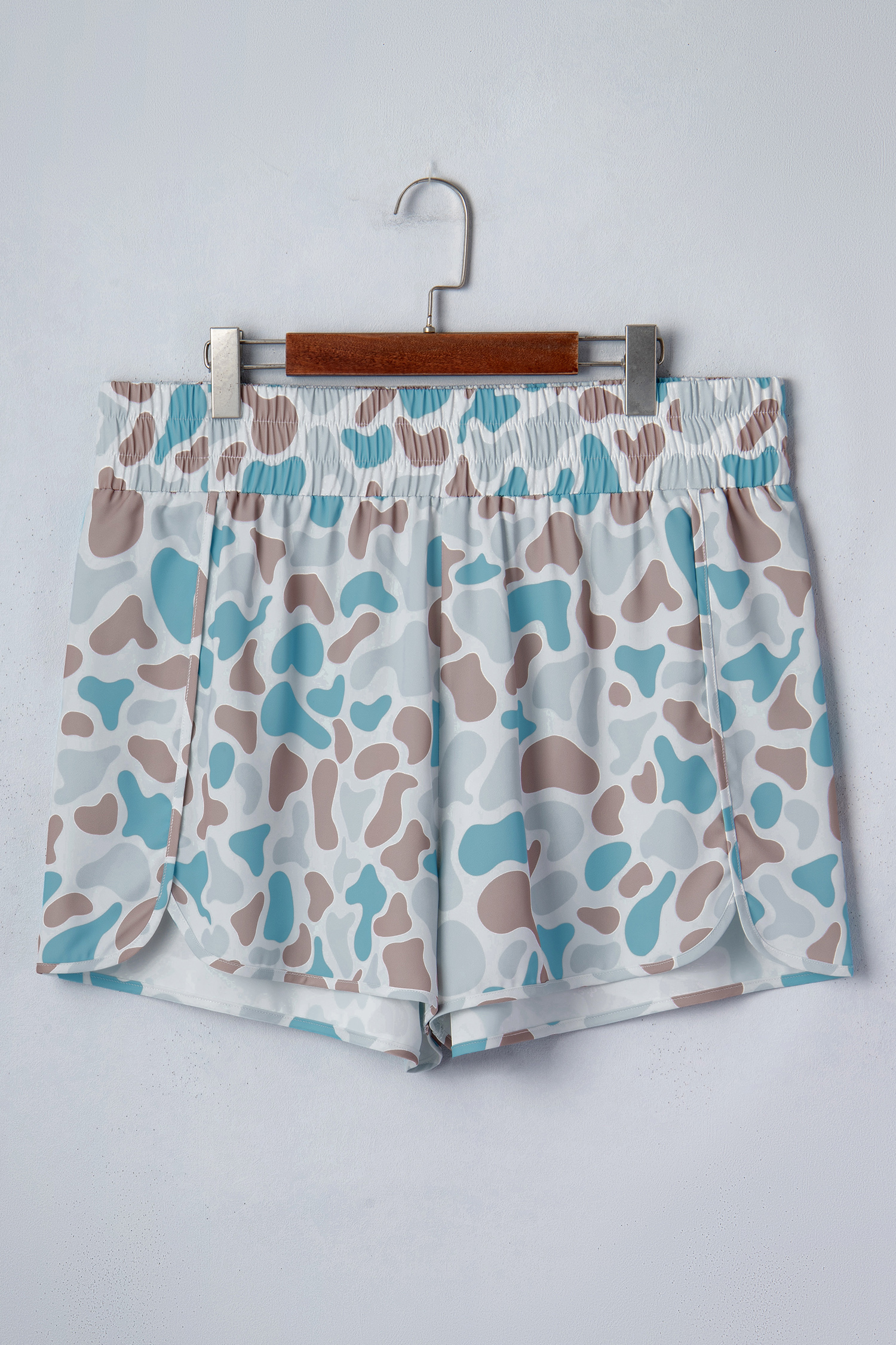 Plus Size Multicolour  Camouflage Elastic Waist Athleisure Shorts