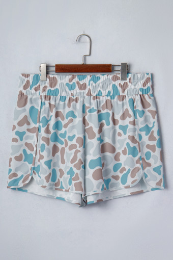 Plus Size Multicolour  Camouflage Elastic Waist Athleisure Shorts