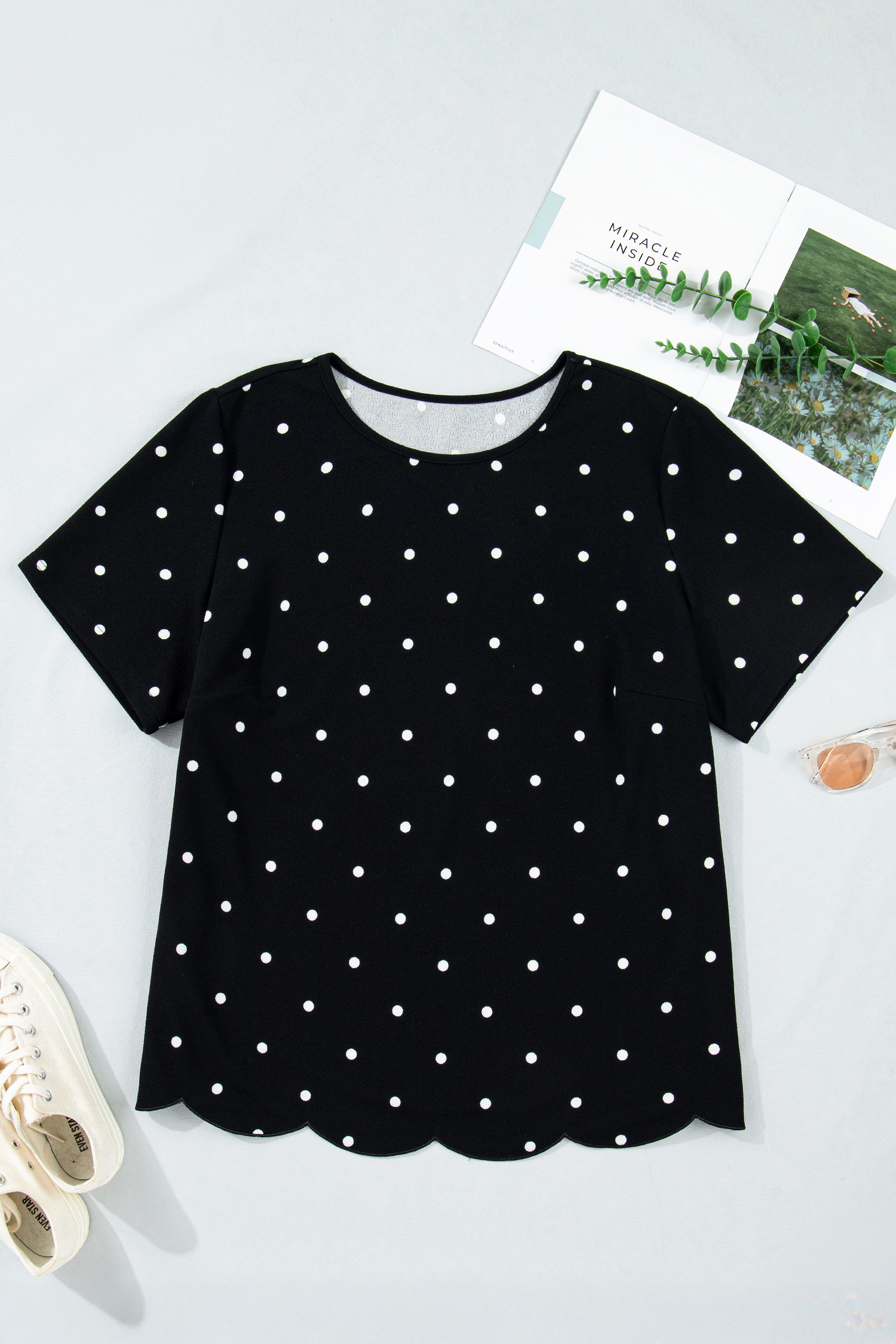 Plus Size Black  Dotted Casual T Shirt