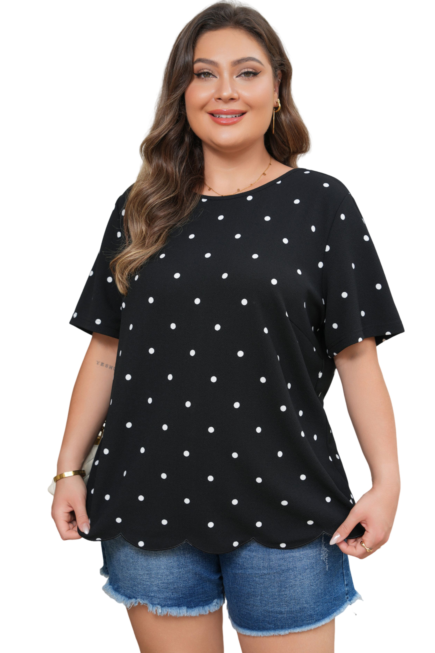 Plus Size Black  Dotted Casual T Shirt