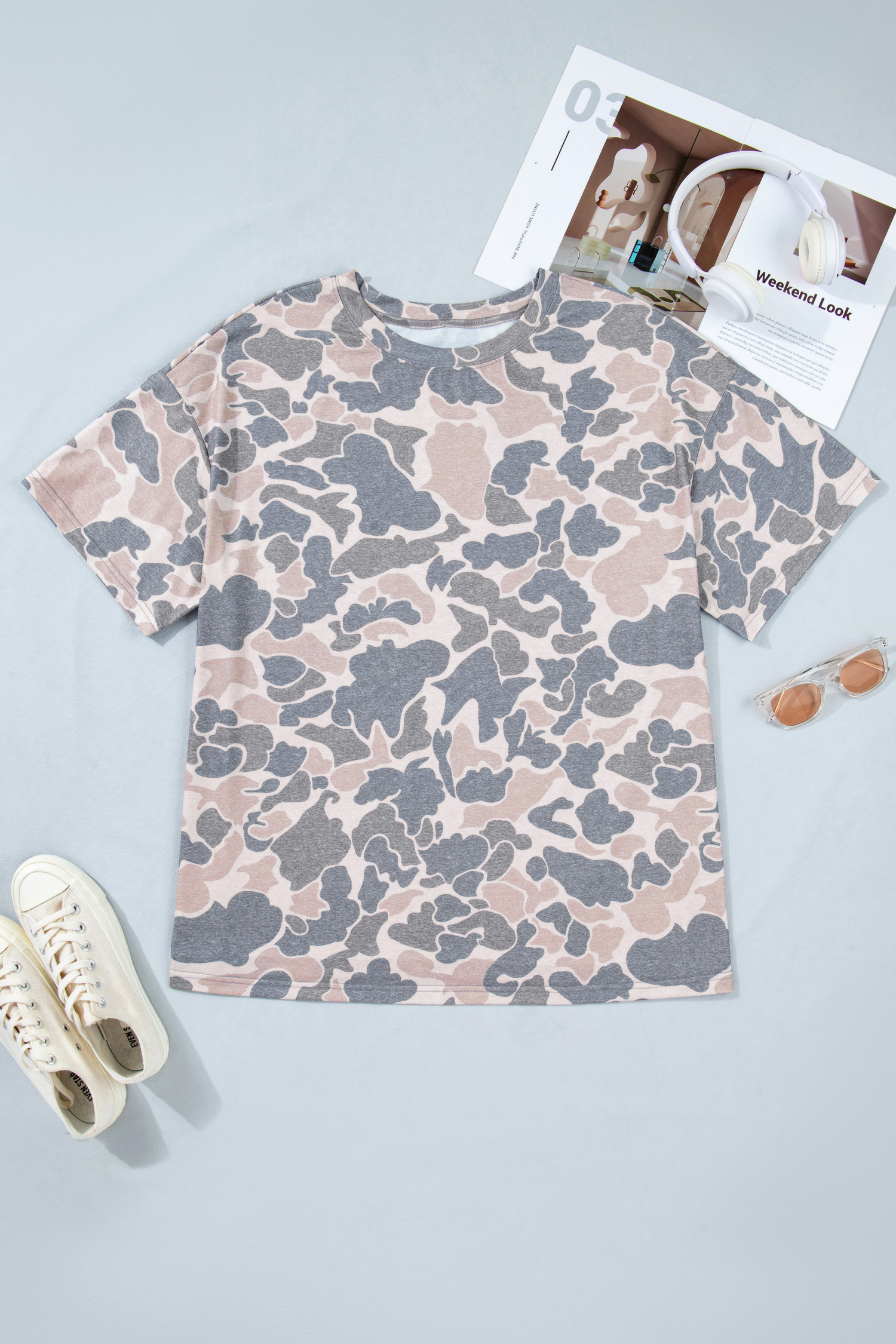 Plus Size Multicolour Retro Camouflage Print  T Shirt