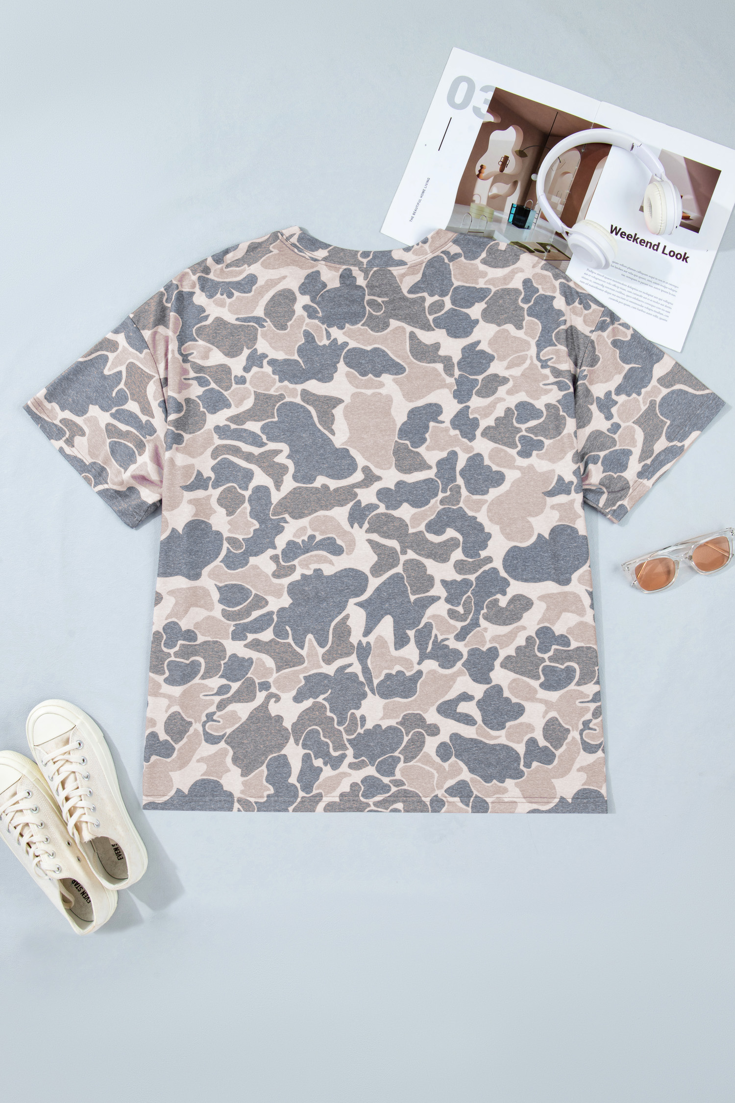 Plus Size Multicolour Retro Camouflage Print  T Shirt