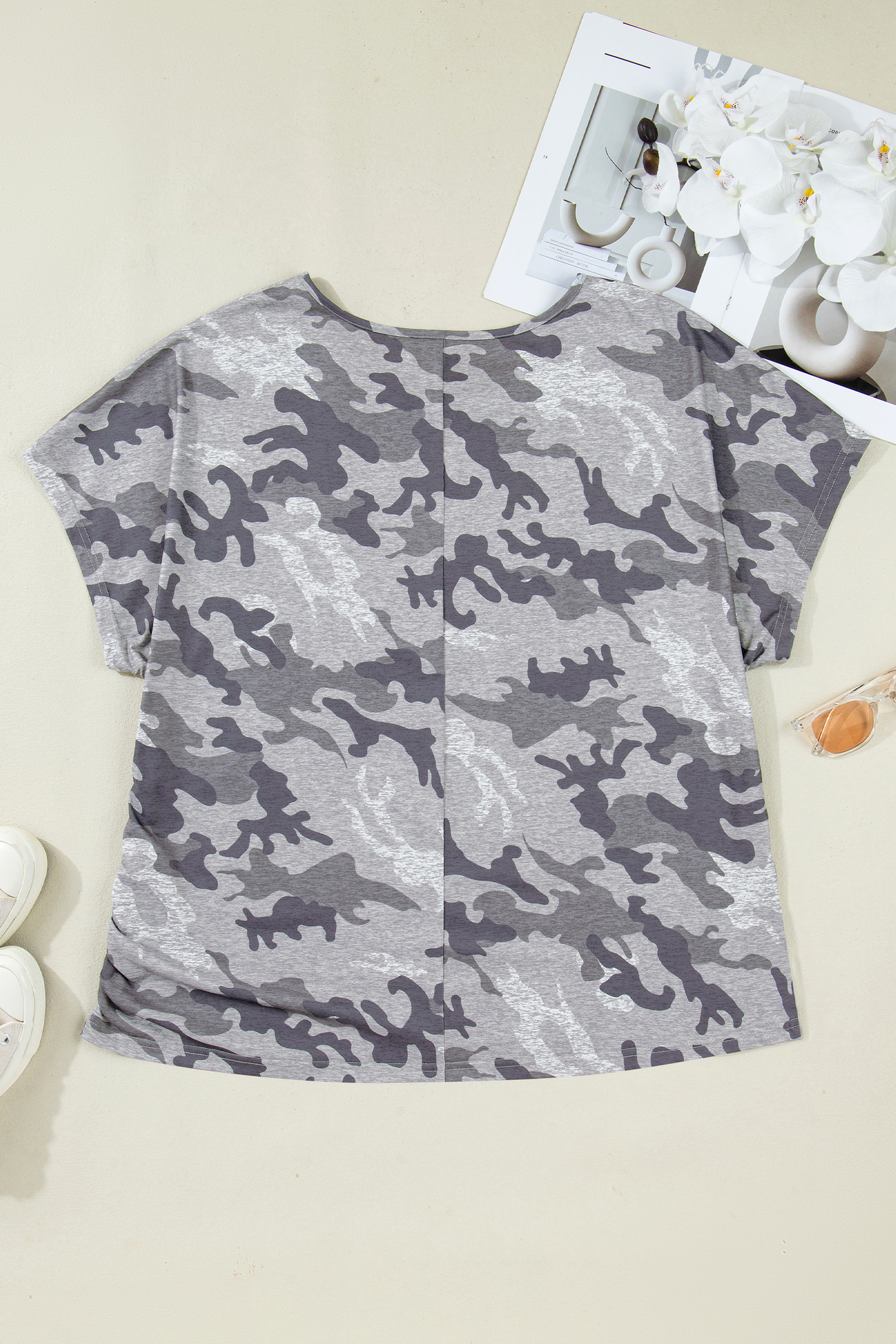 Plus Size Gray  Camo Print Casual T Shirt