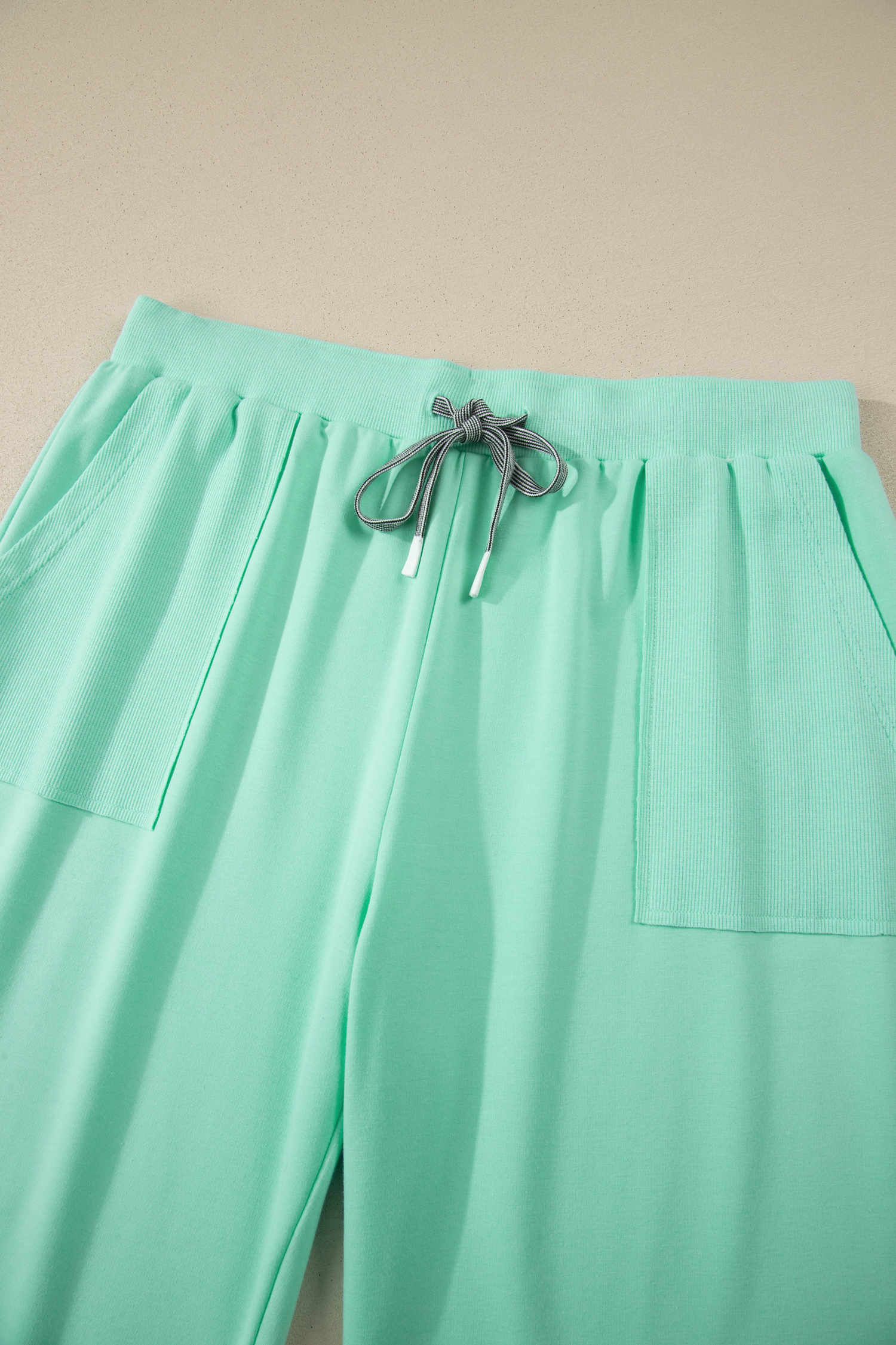 Plus Size Mint Green Solid V-Neck Tee and Drawstring  Pants Set
