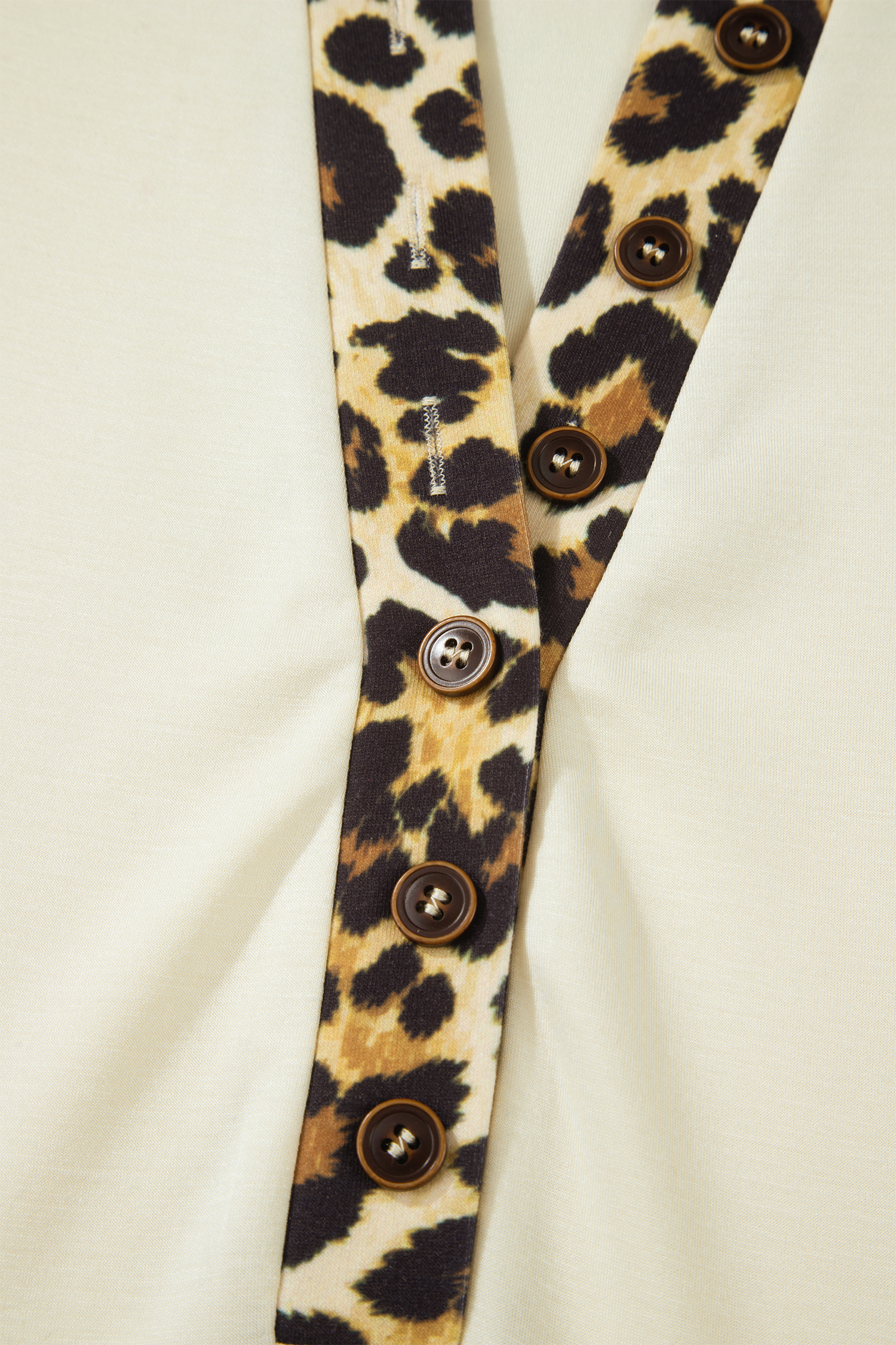 Plus Size Beige  Leopard Contrast Patchwork Polo Tee