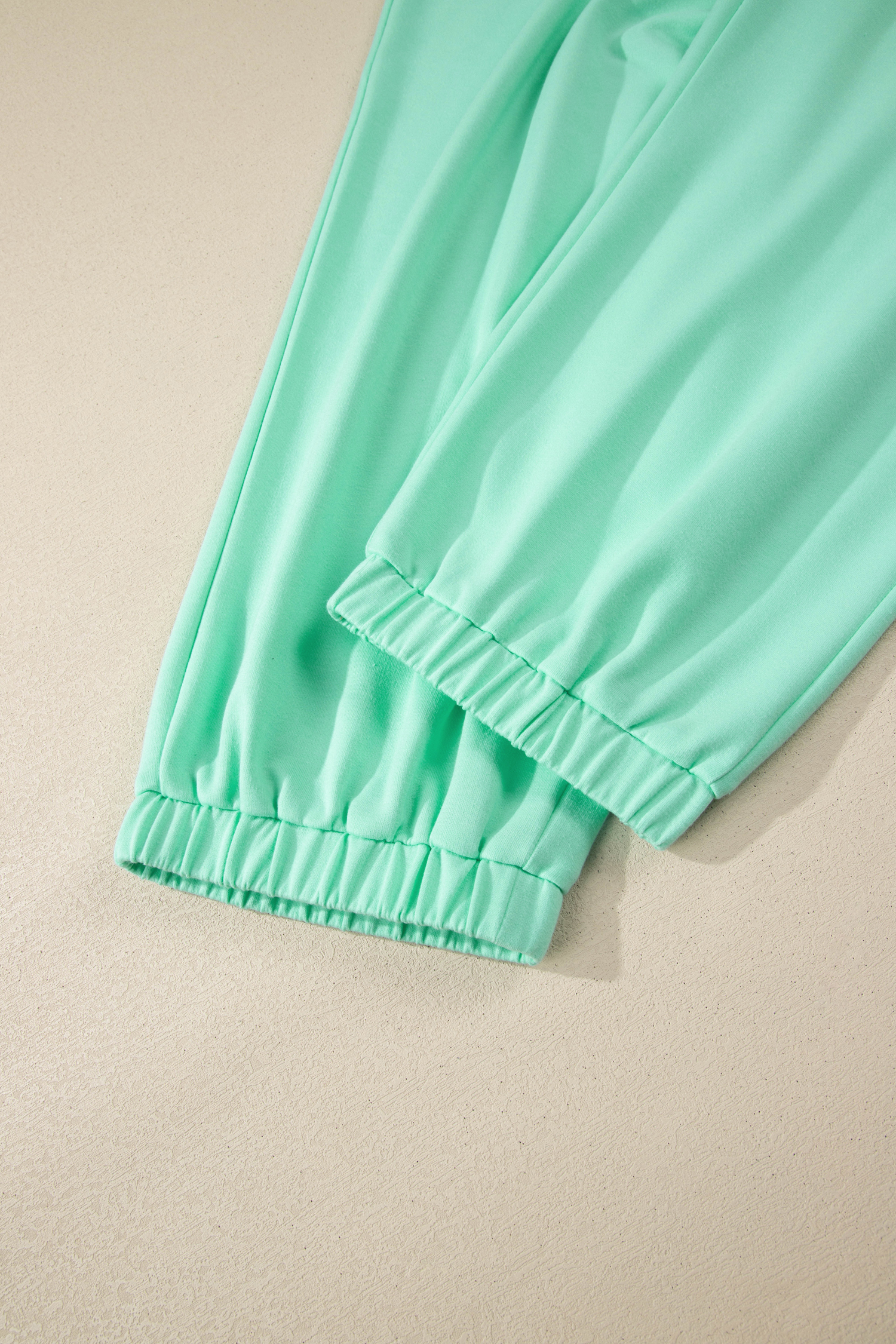 Plus Size Mint Green Solid V-Neck Tee and Drawstring  Pants Set