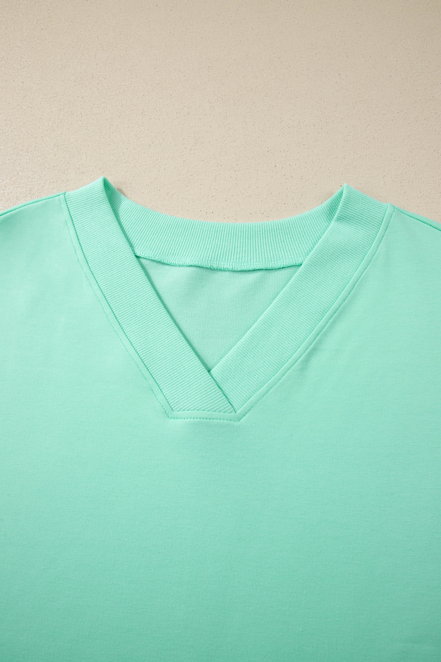 Plus Size Mint Green Solid V-Neck Tee and Drawstring  Pants Set