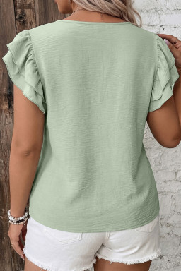 Plus Size Clearly Aqua  Crew Neck Ruffle Sleeve Top
