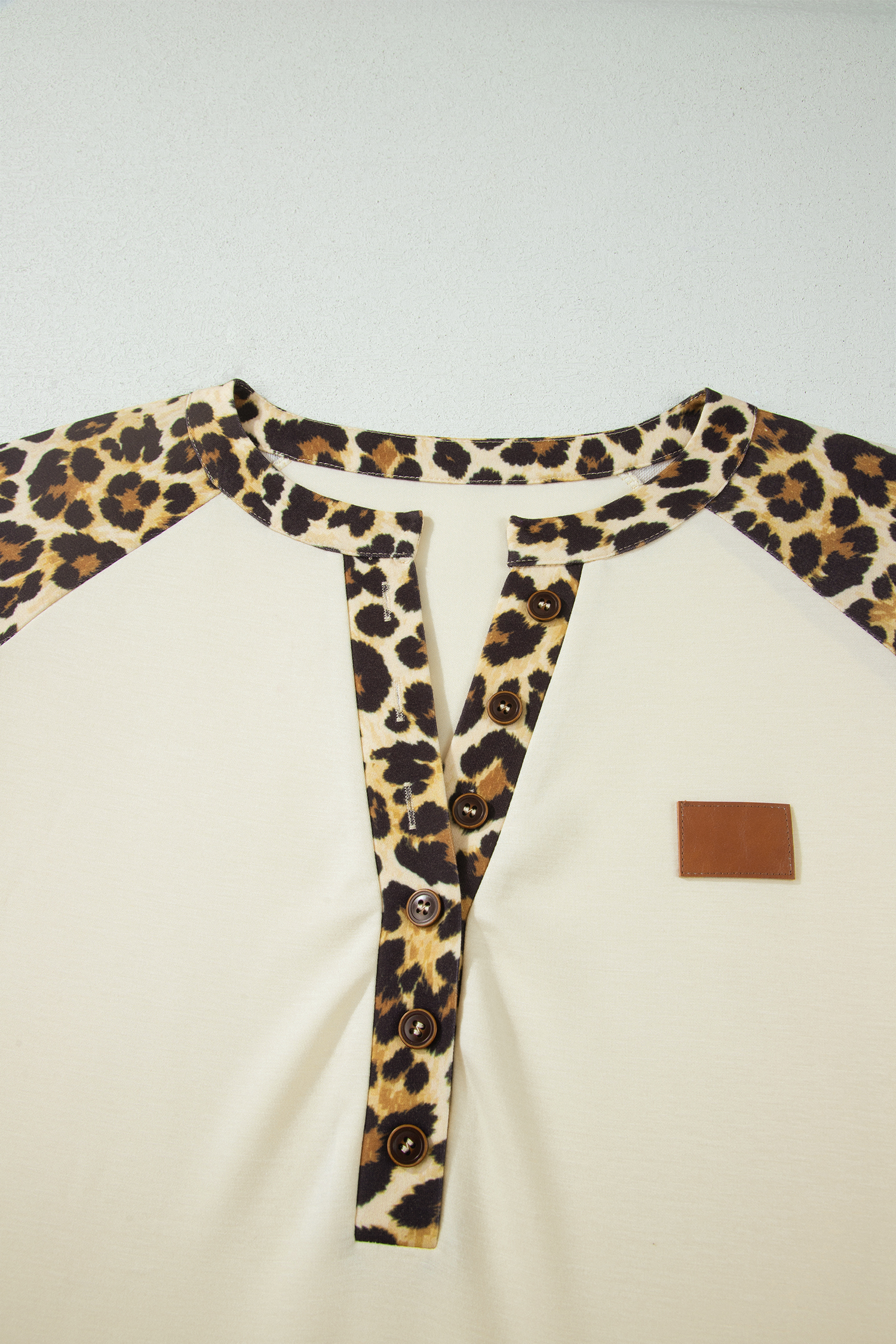 Plus Size Beige  Leopard Contrast Patchwork Polo Tee