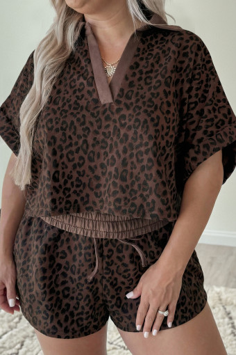 Plus Size Brown  Leopard Short Set